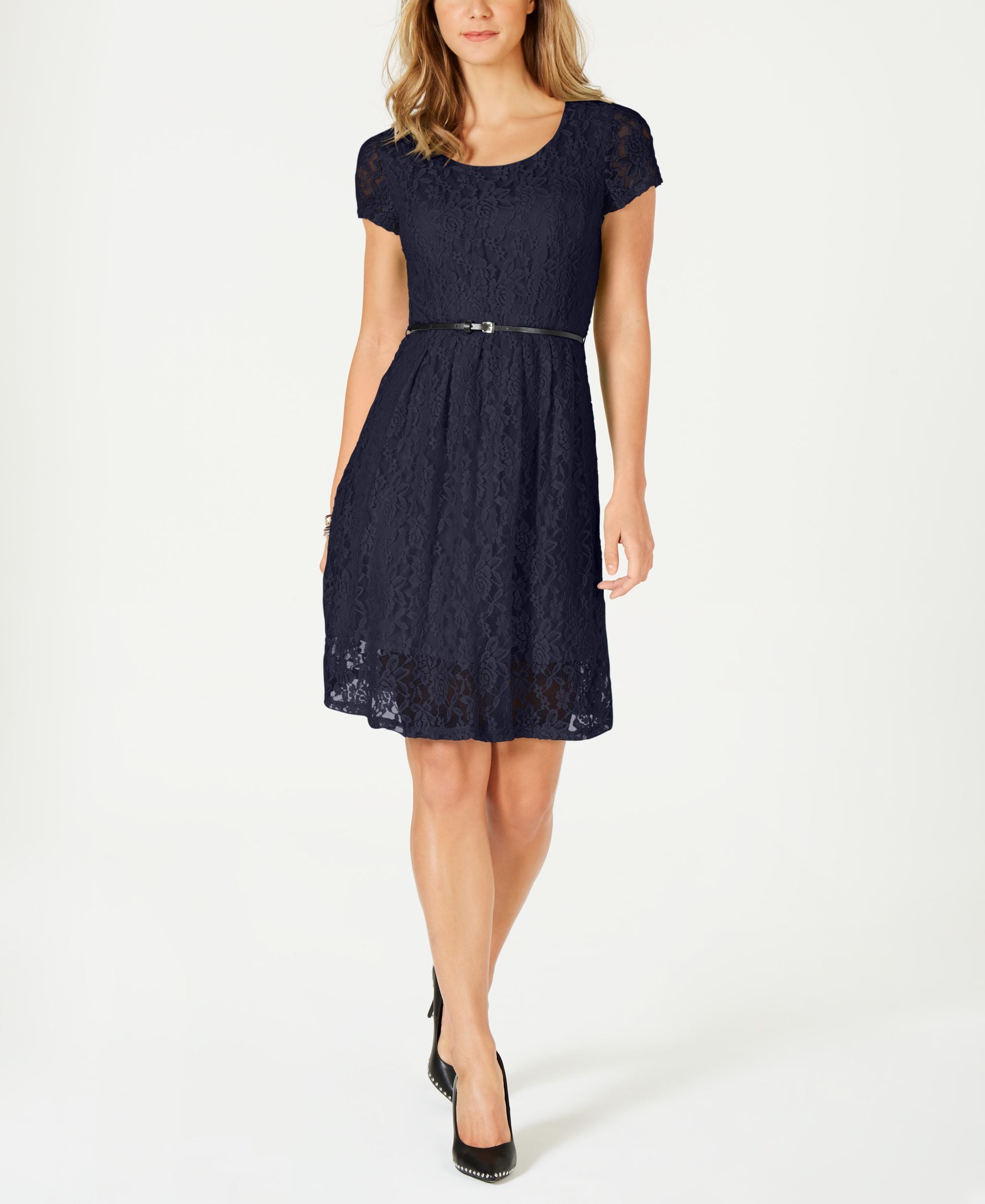NY Collection Petite Lace Fit Flare Dress