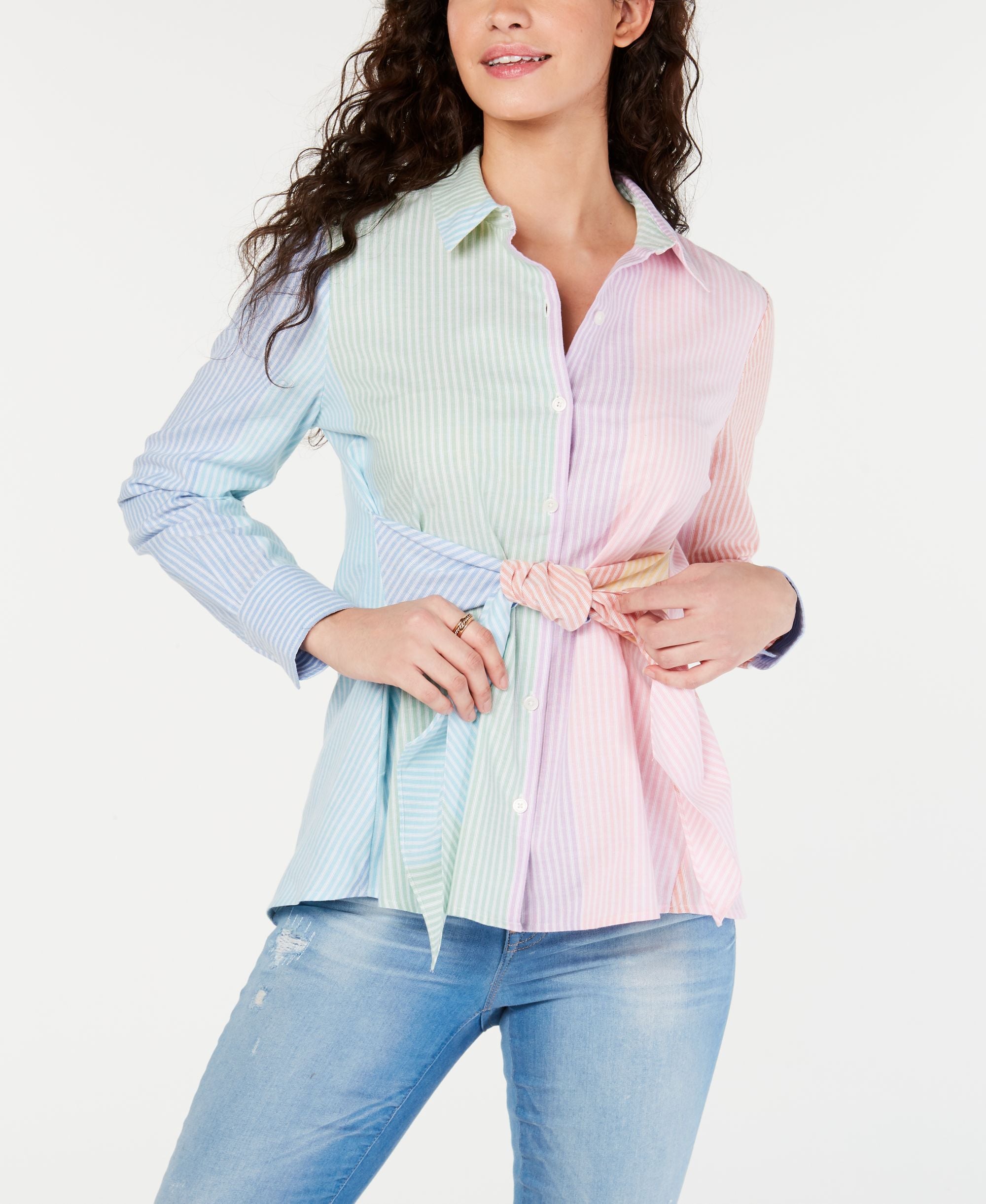 Tommy Hilfiger Striped Tie Front Cotton Premium Top