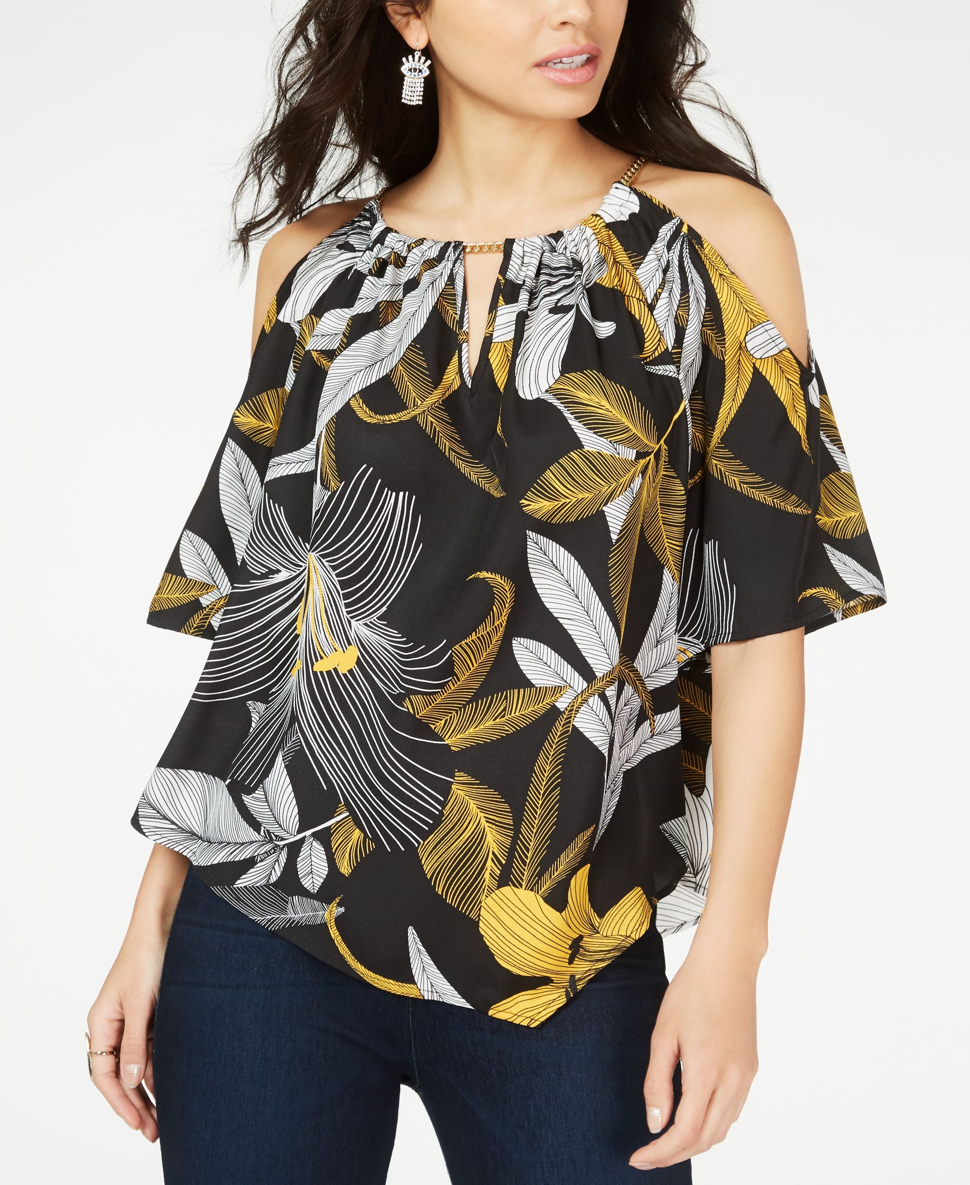 Thalia Sodi Printed Cold Shoulder Premium Top