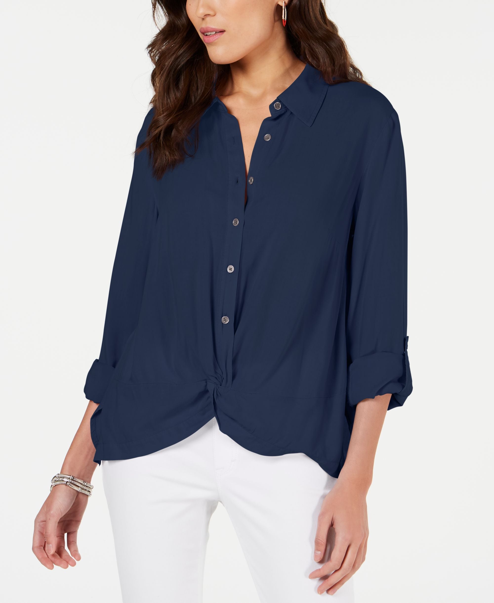 Knot-Front Button-Up Premium Top