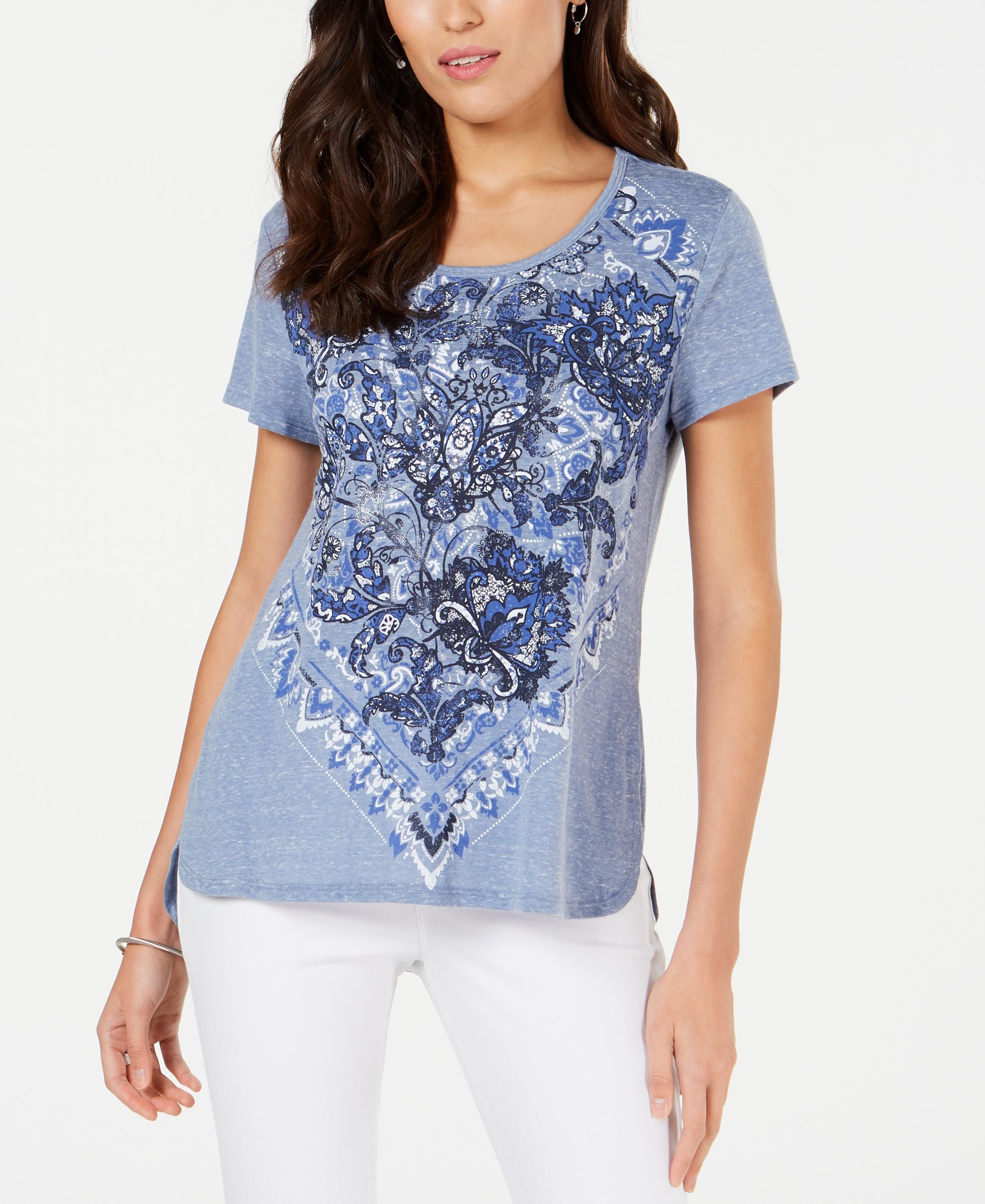 Style & Co Petite Printed Scoop Neck T-Modern Shirt