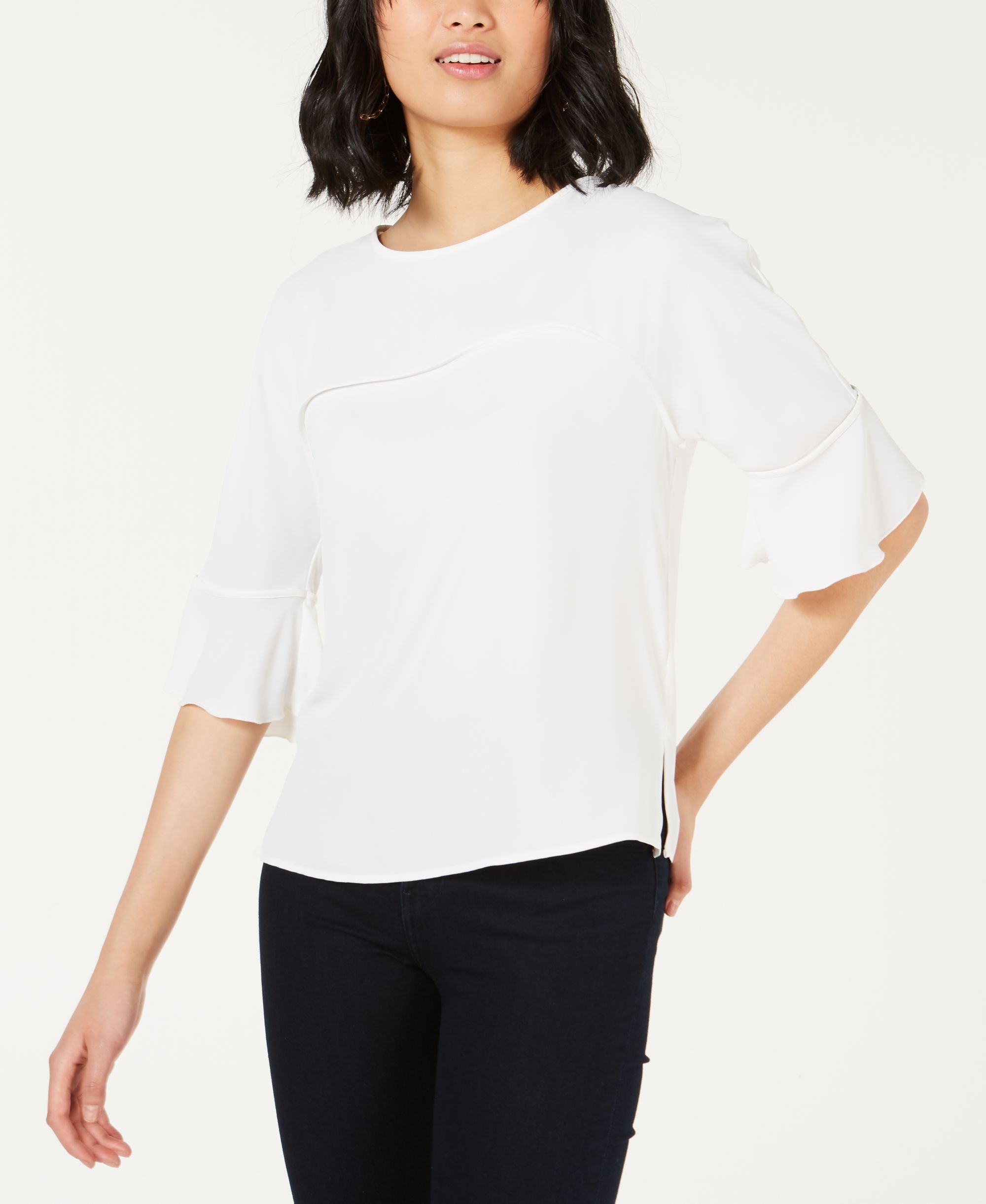 Ruffle-Sleeve Signature Blouse