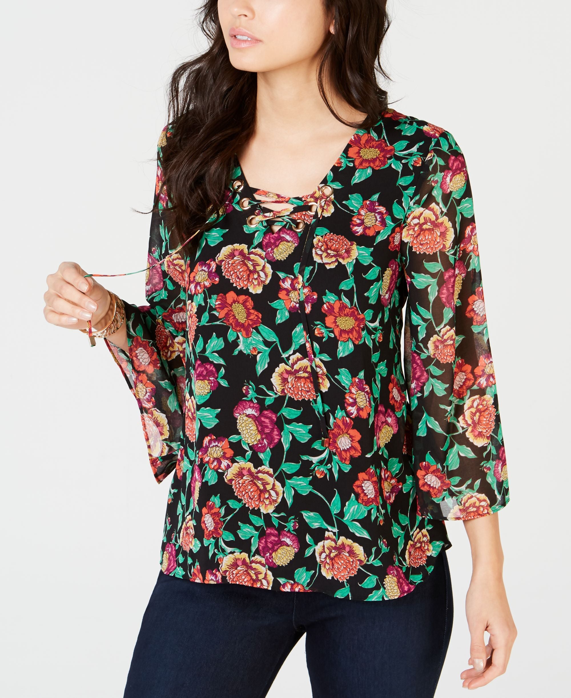 Thalia Sodi Lace Up Printed Premium Top