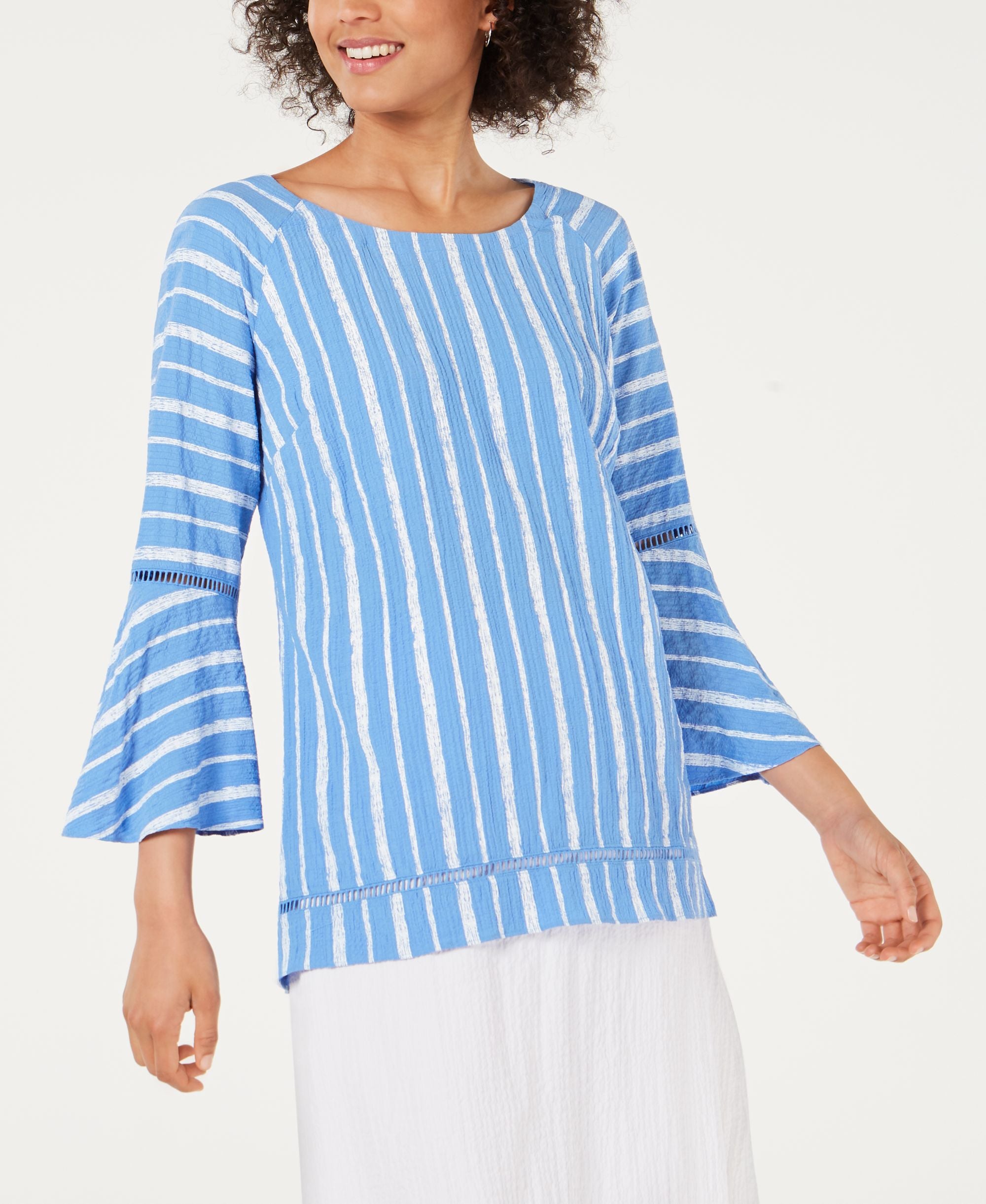 JM Collection Petite Bell Sleeve Crinkle Premium Top