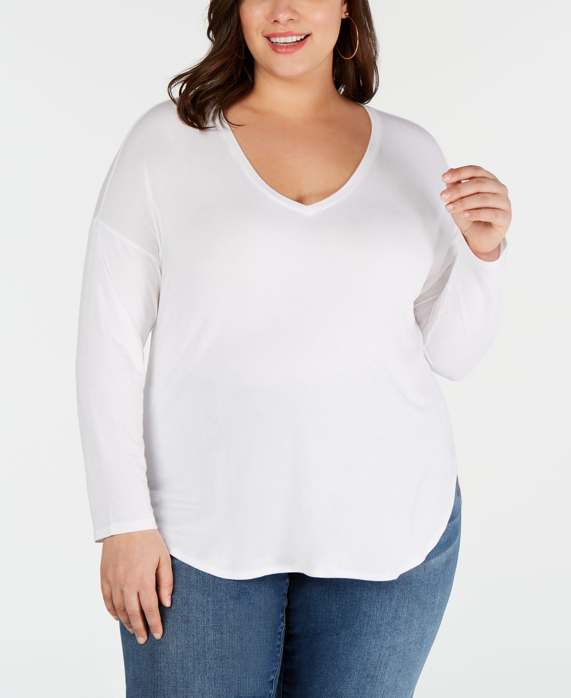 I.N.C. Plus Size V-Neck Curved-Hem T-Modern Shirt