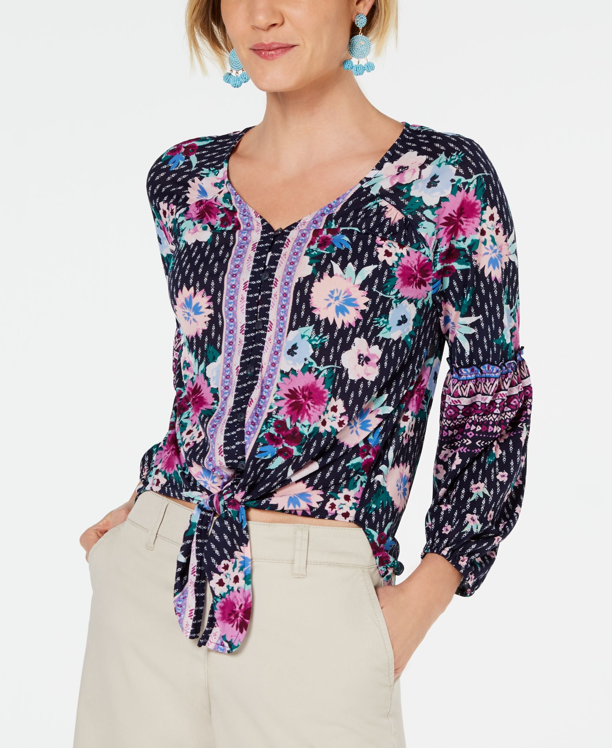 Printed Tie-Front Premium Top