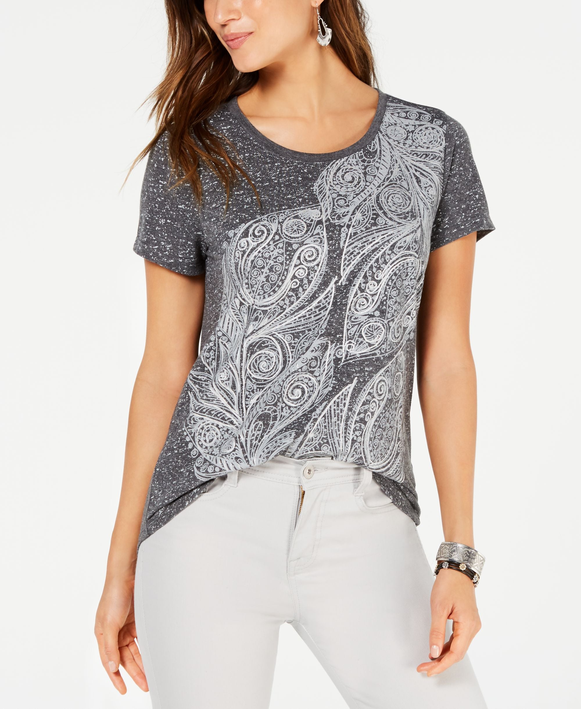 Style & Co Petite Feathers Graphic Print T-Modern Shirt