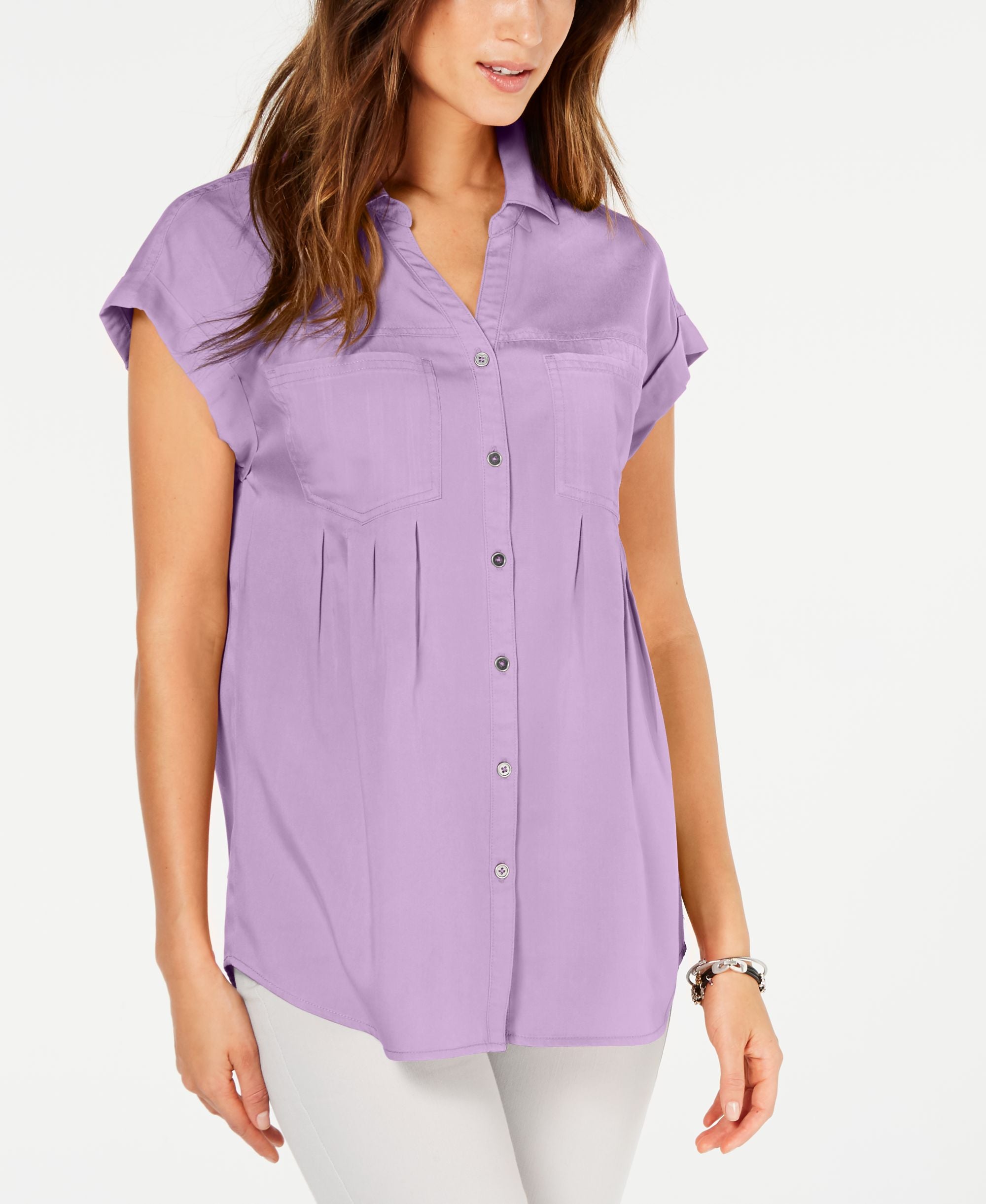 Style & Co Pleated Cuffed Sleeve Premium Top