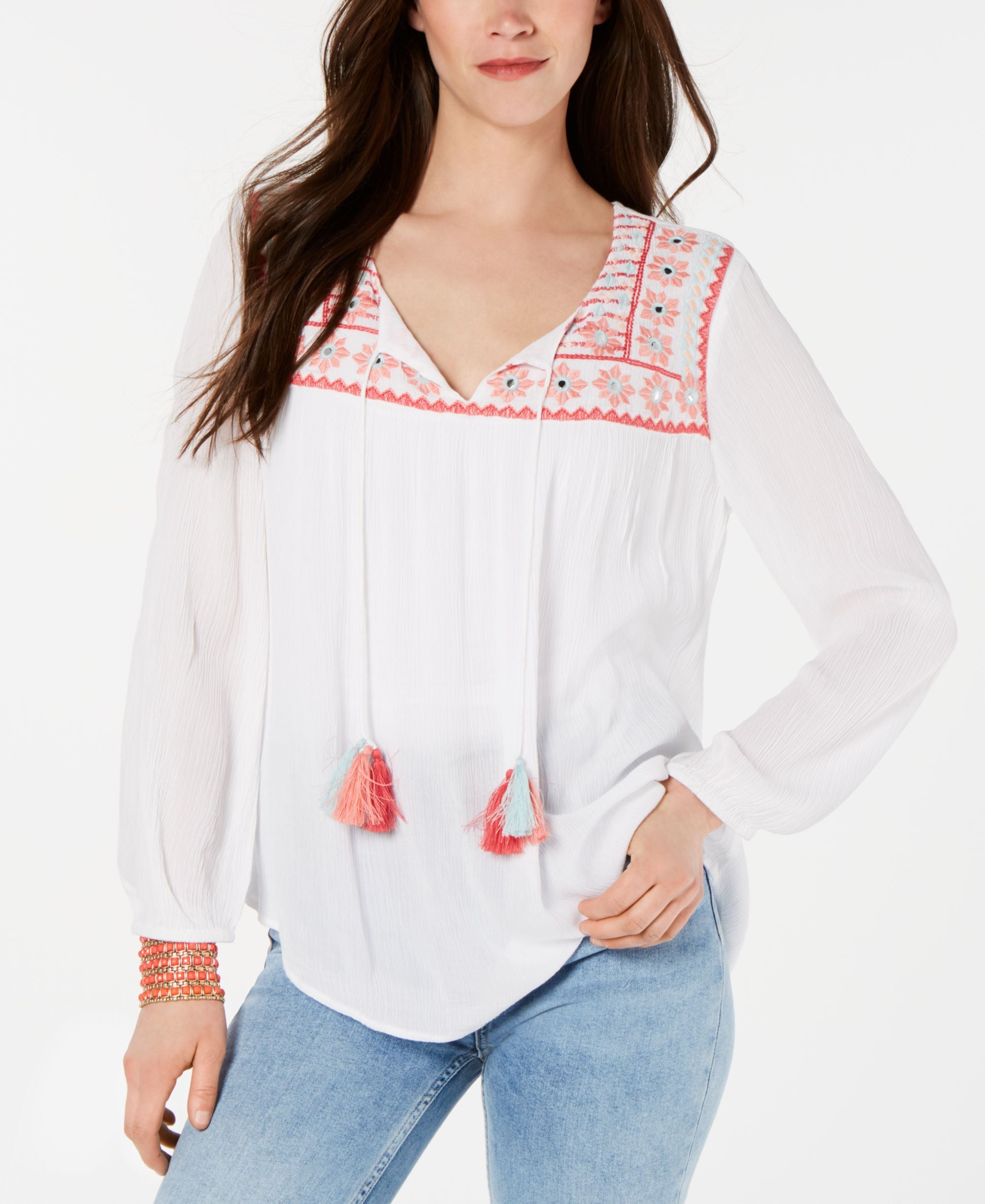 Style & Co Embroidered Long-Sleeve Premium Top