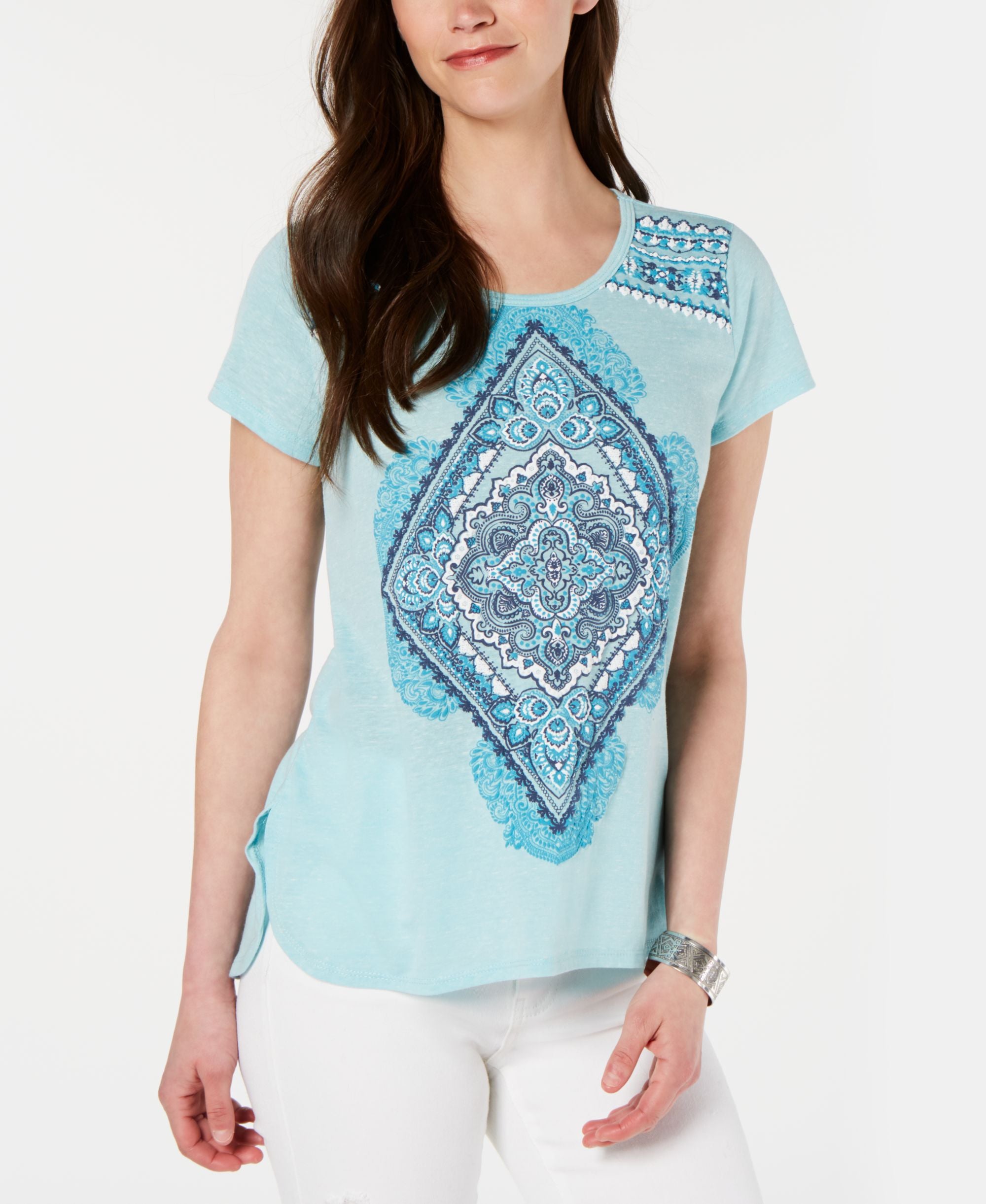 Style & Co Graphic Print High Low T-Modern Shirt