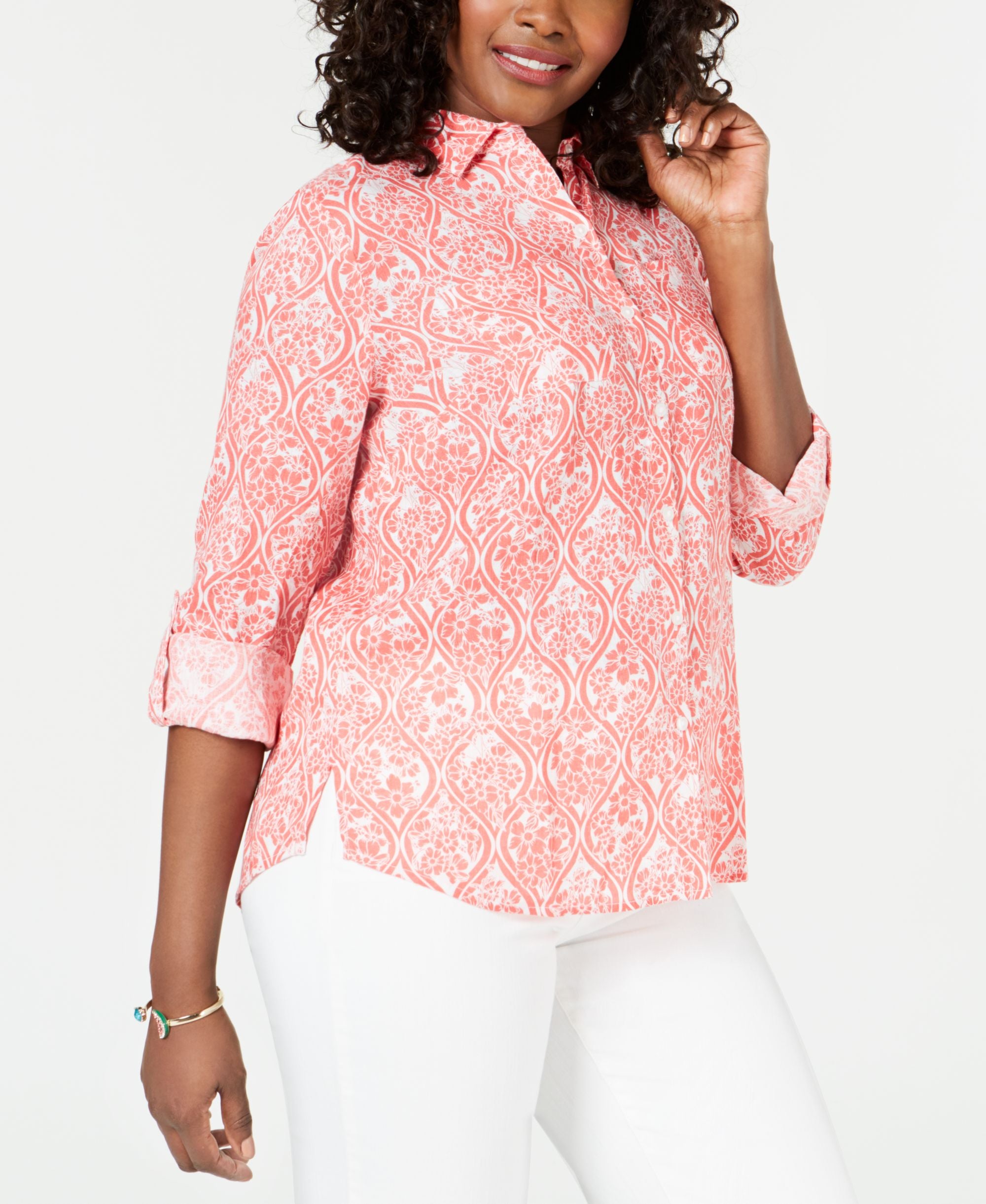 Petite Linen-Blend Utility Modern Shirt