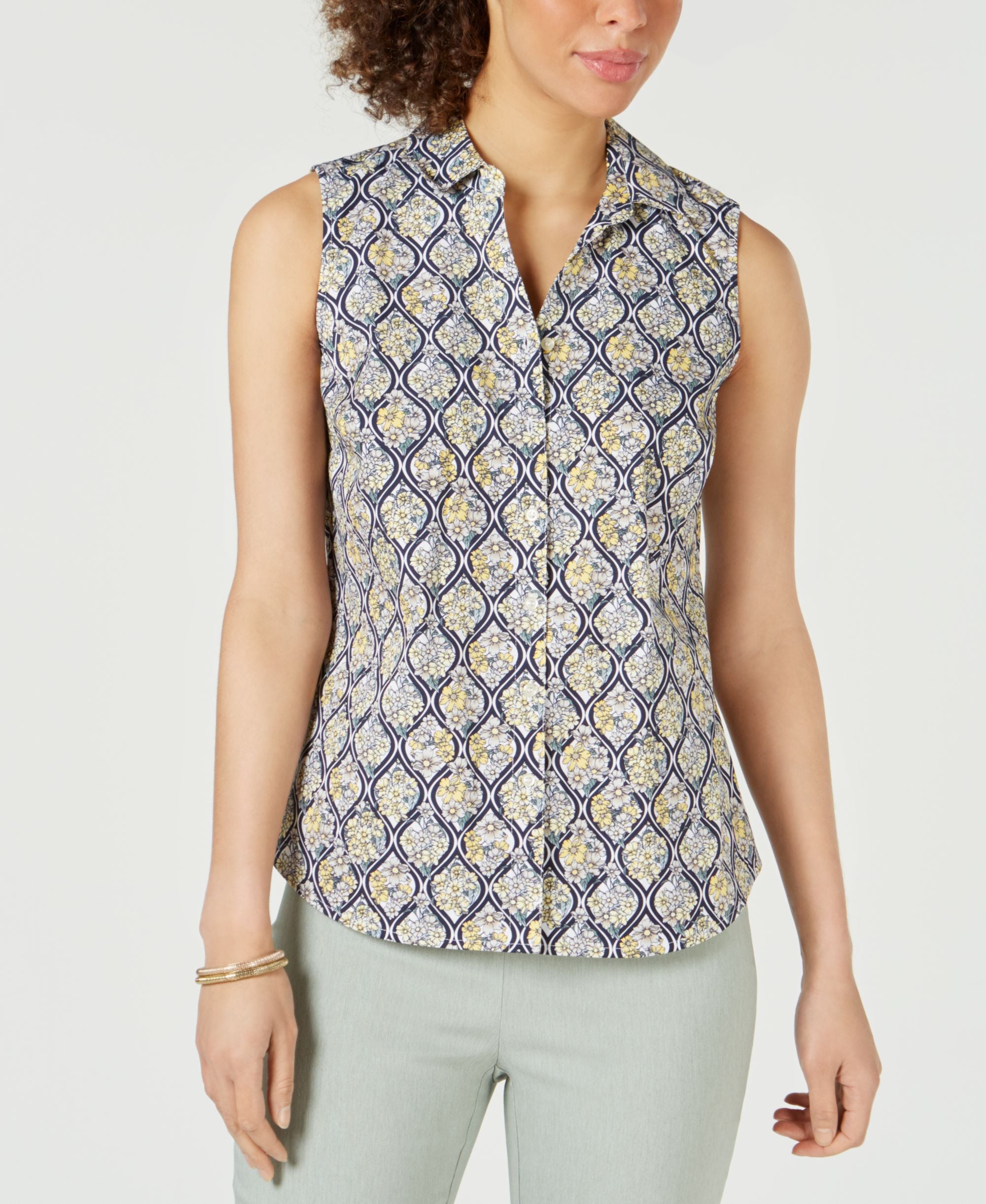 Petite Sleeveless Button-Up Modern Shirt