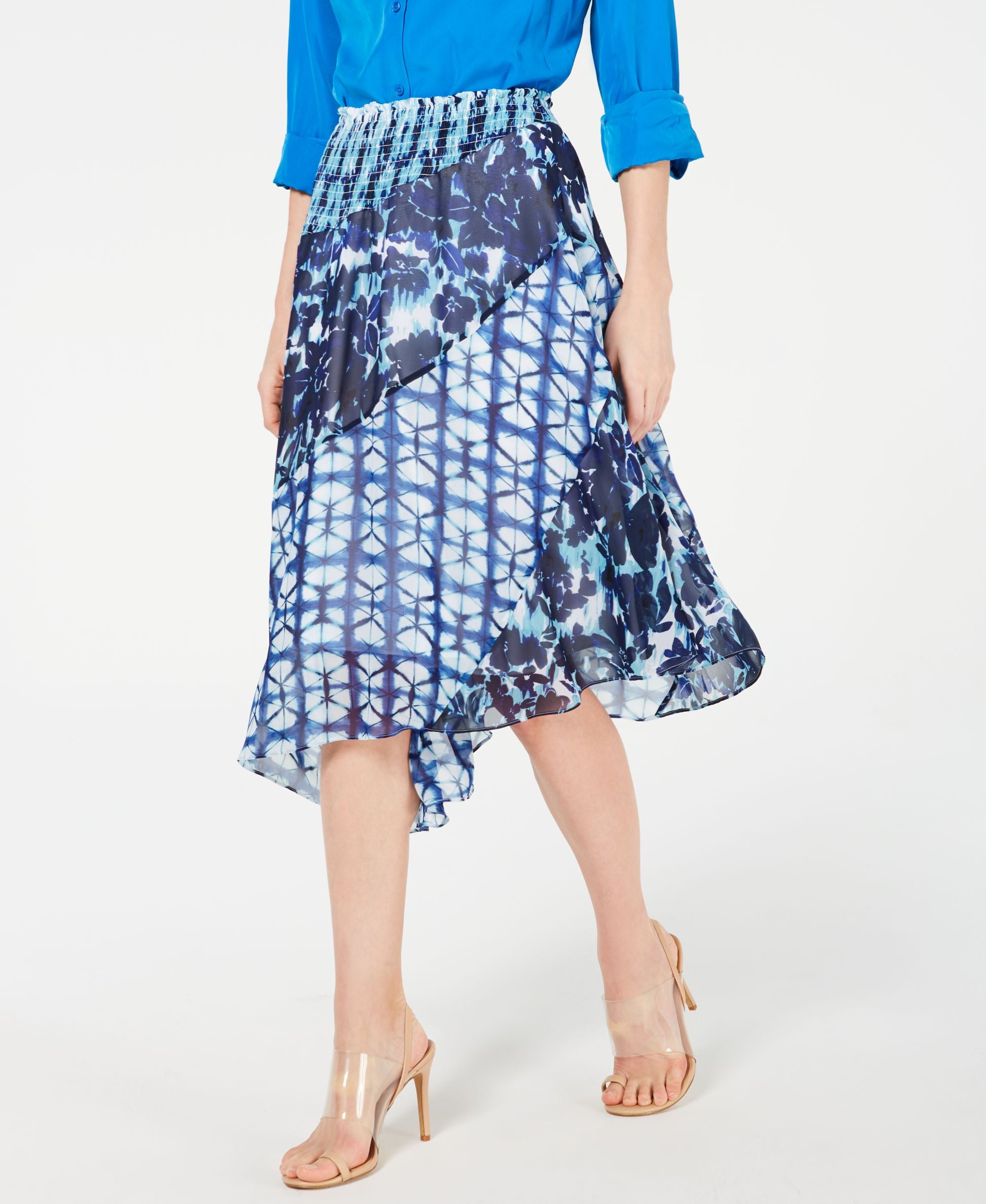 INC Mixed-Print Tie-Dye Asymmetrical Modern Skirt