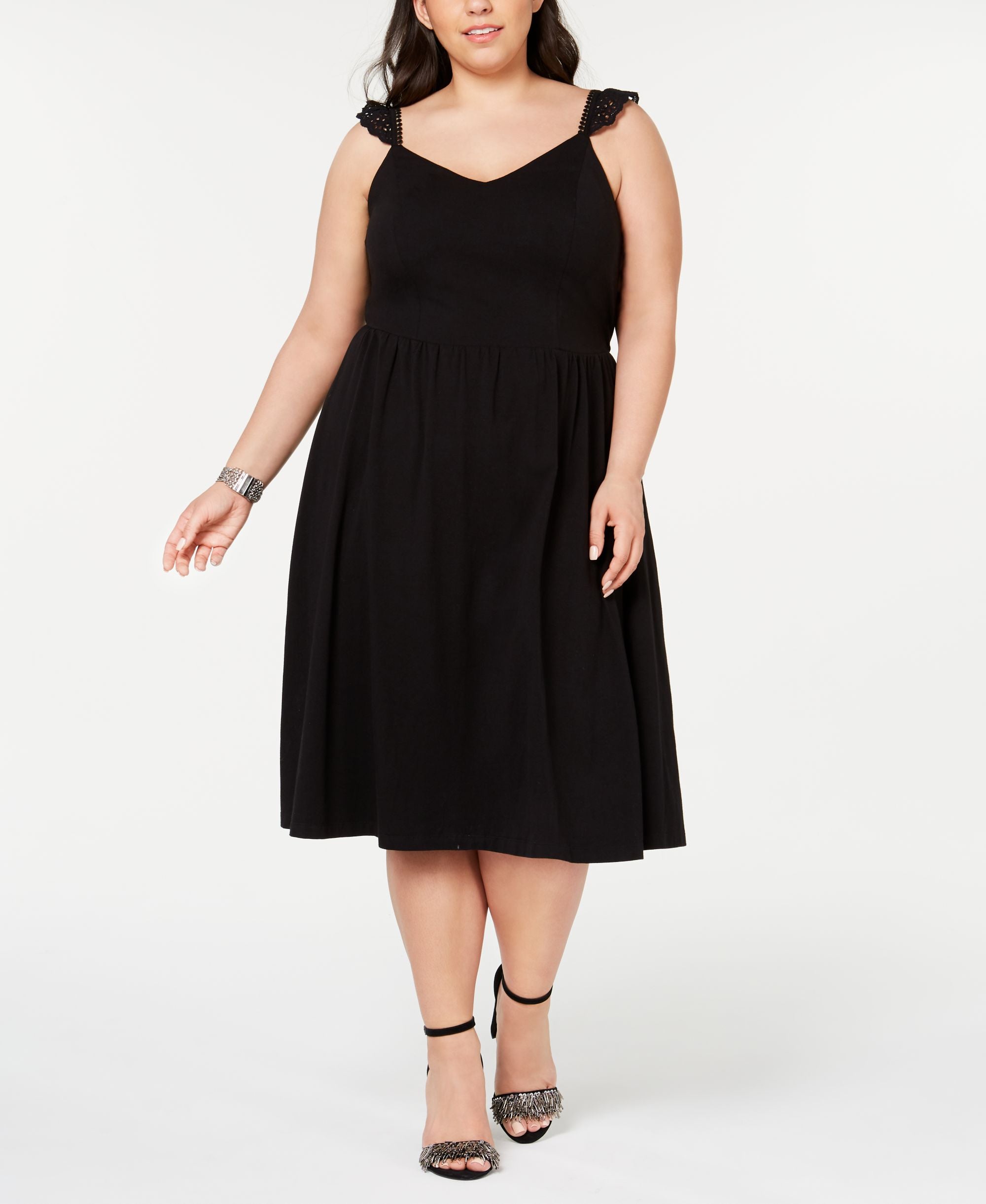 City Studios Modern Plus Size Lace Trimmed Fit Flare Dress