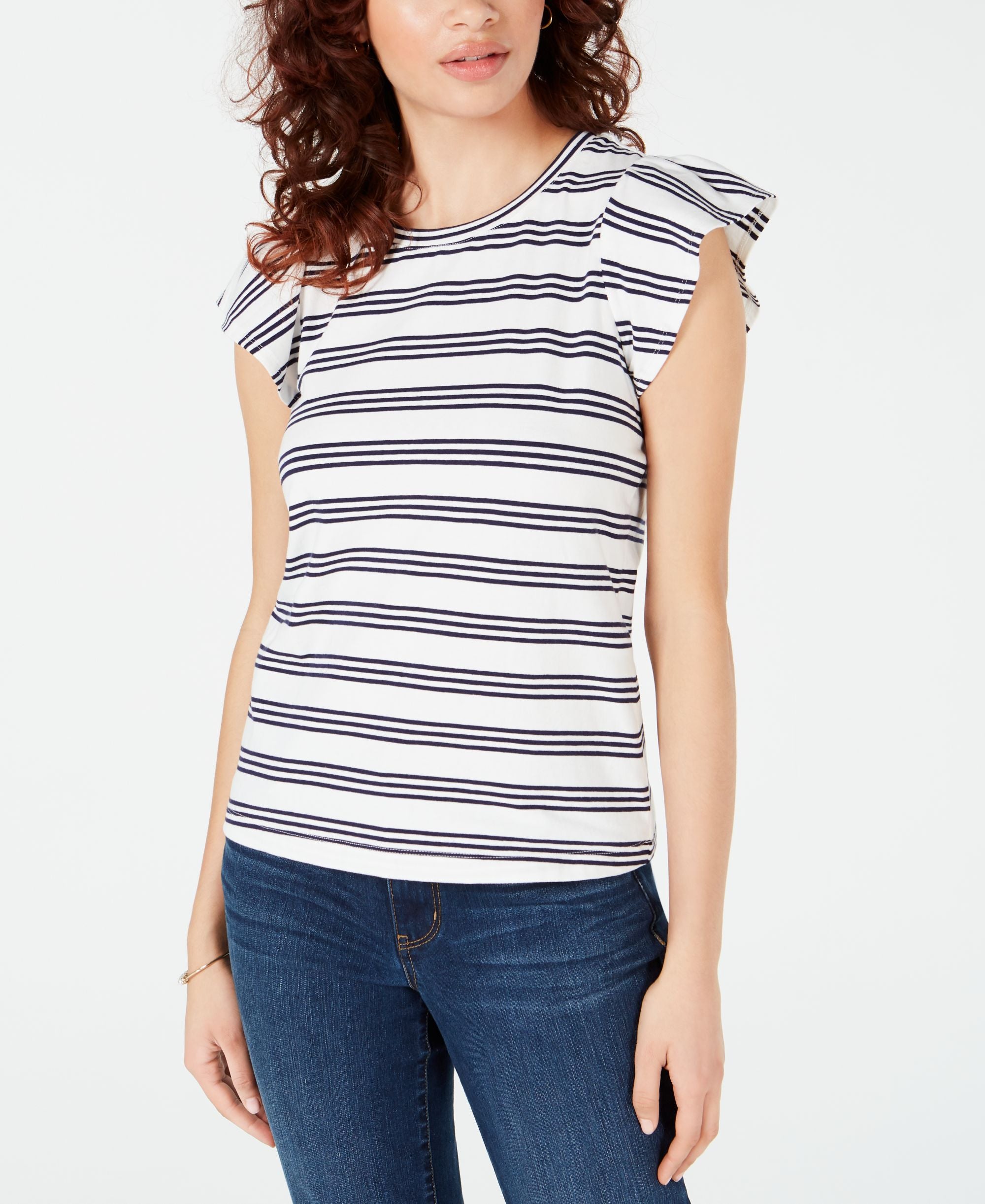 Maison Jules Striped Flutter-Sleeve Premium Top