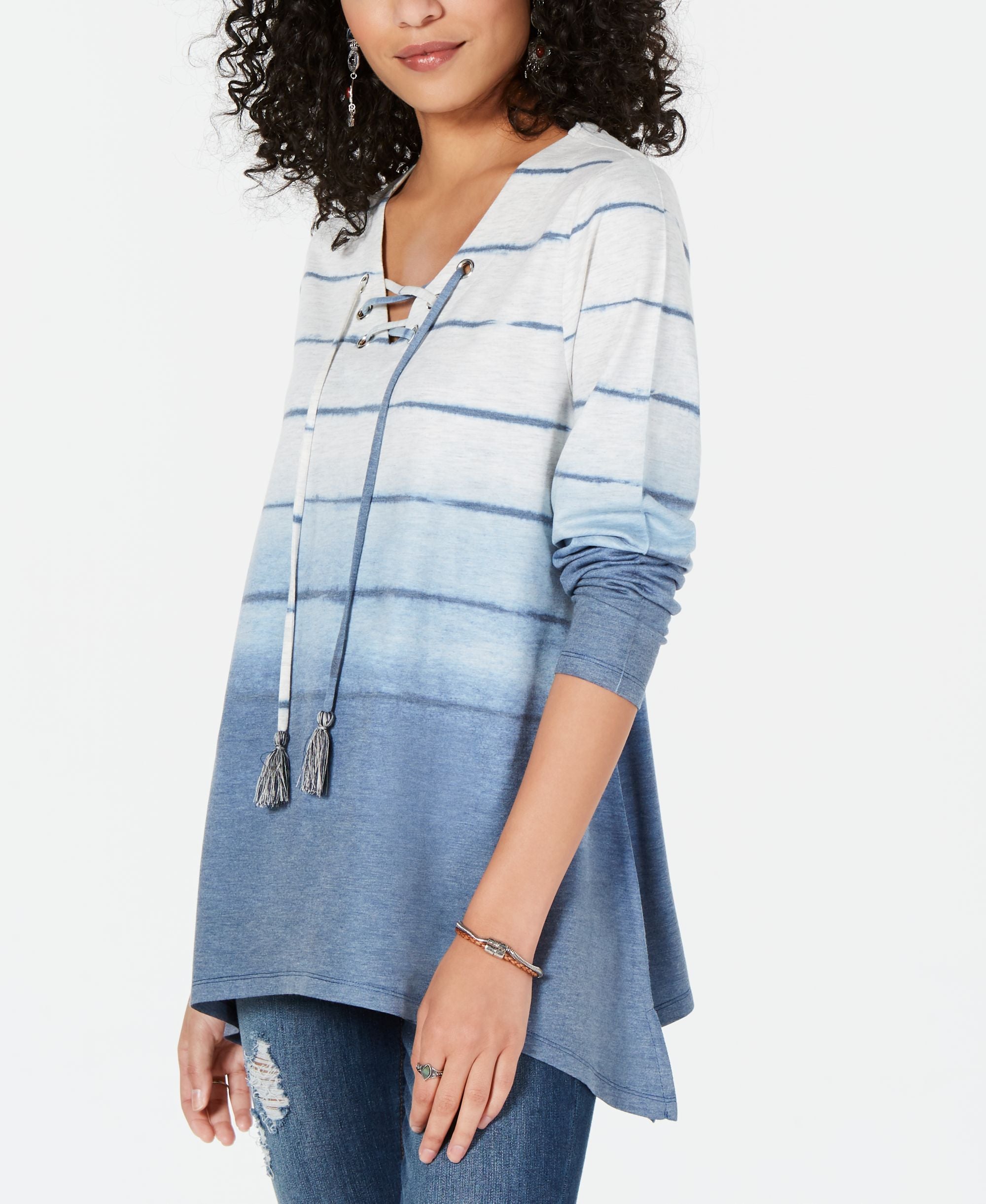 Style & Co Striped Lace Up Premium Top