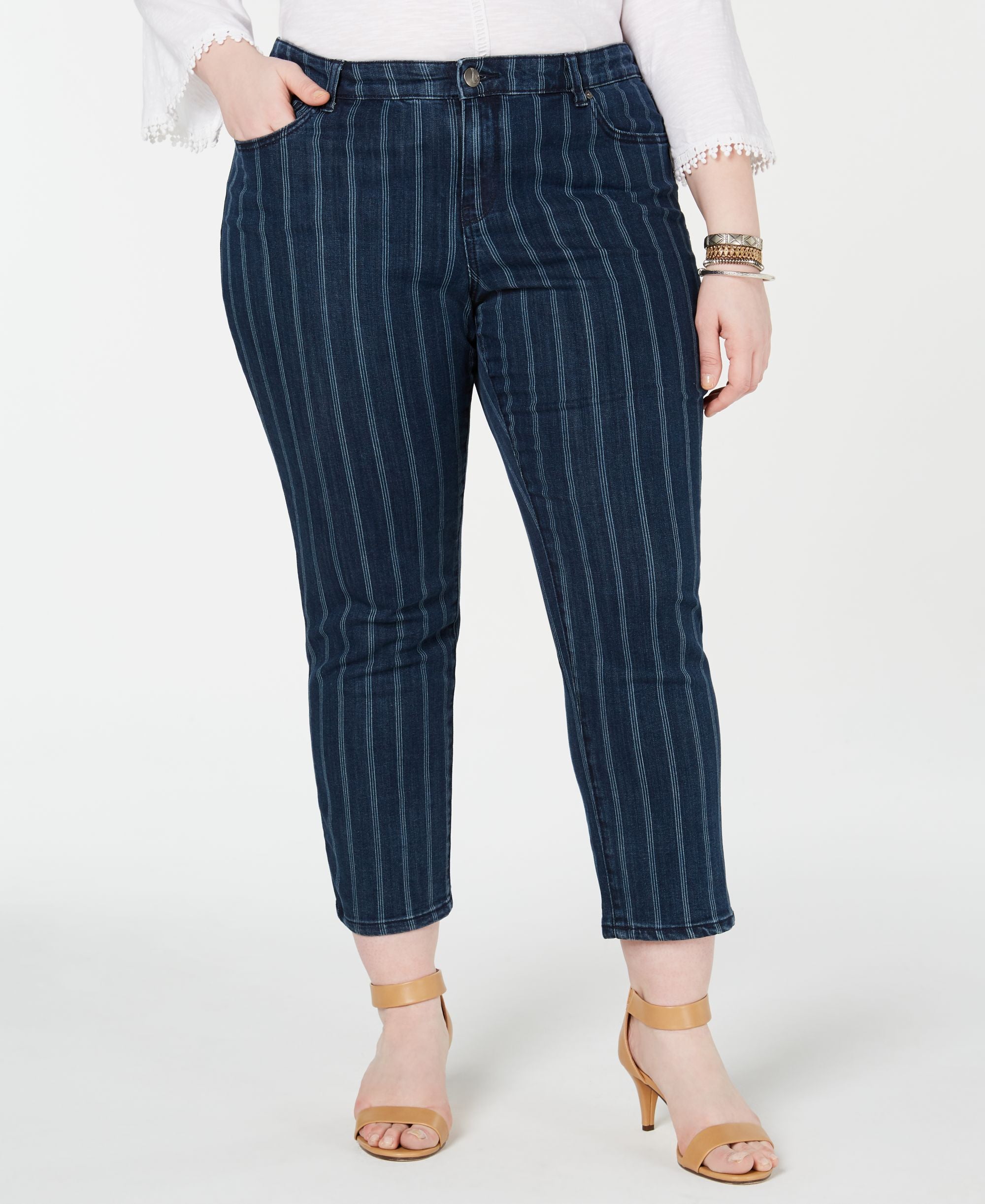 Plus Size Striped Ankle Premium Jeans