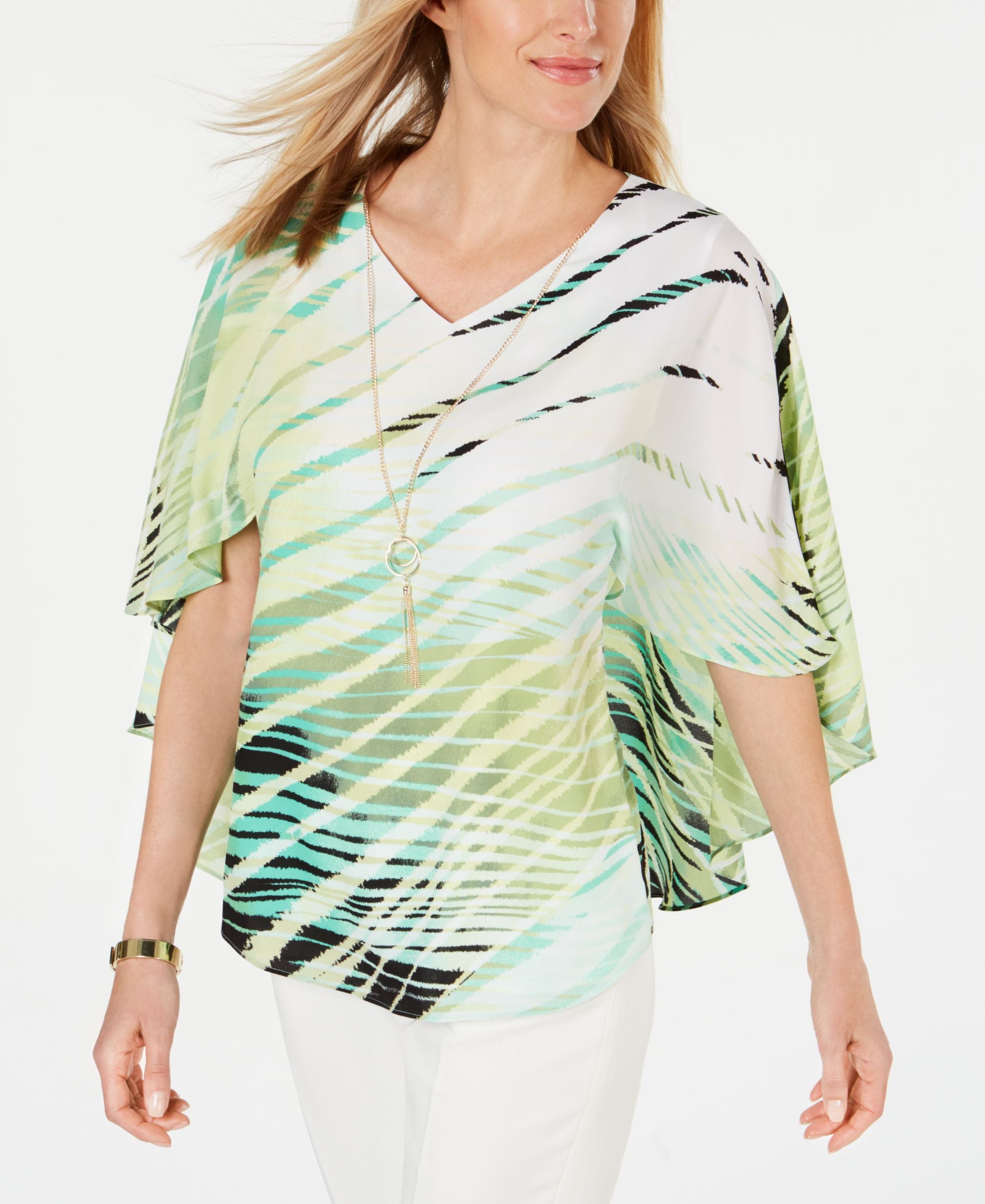 JM Collection Printed Poncho Premium Top