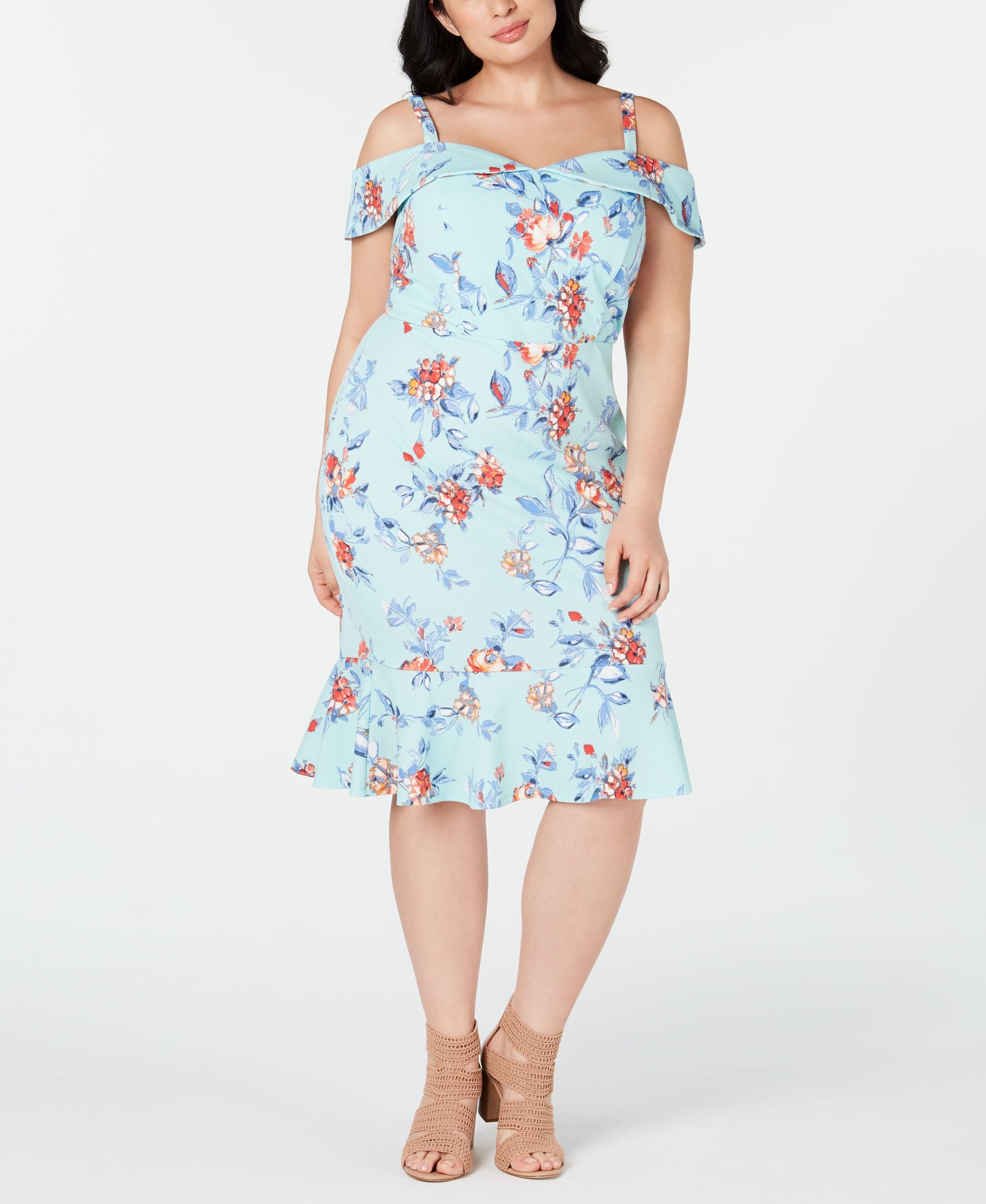 Love Squared Modern Plus Size Off The Shoulder Floral Dress