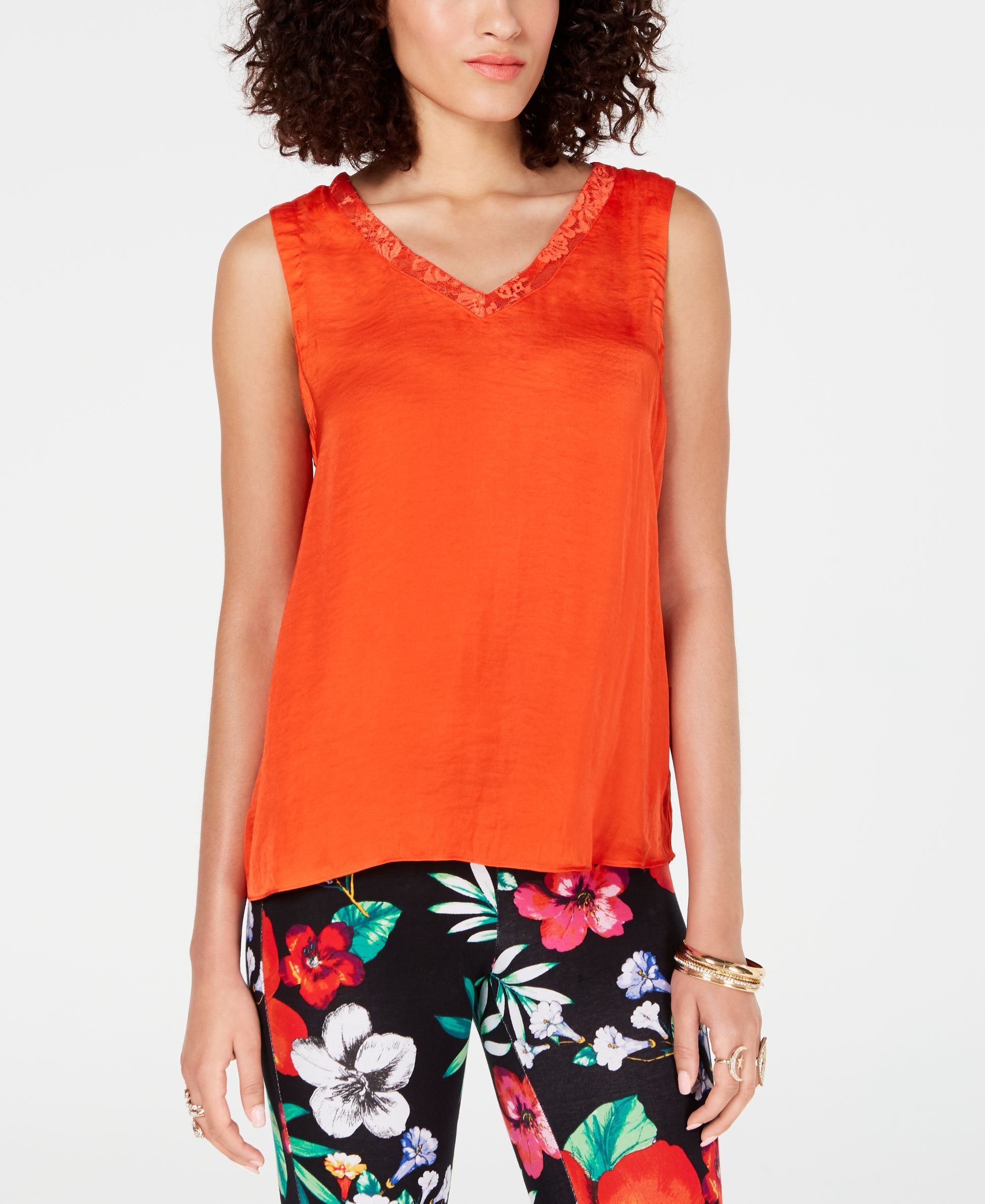 Thalia Sodi Lace Trim V Neck Tank Premium Top