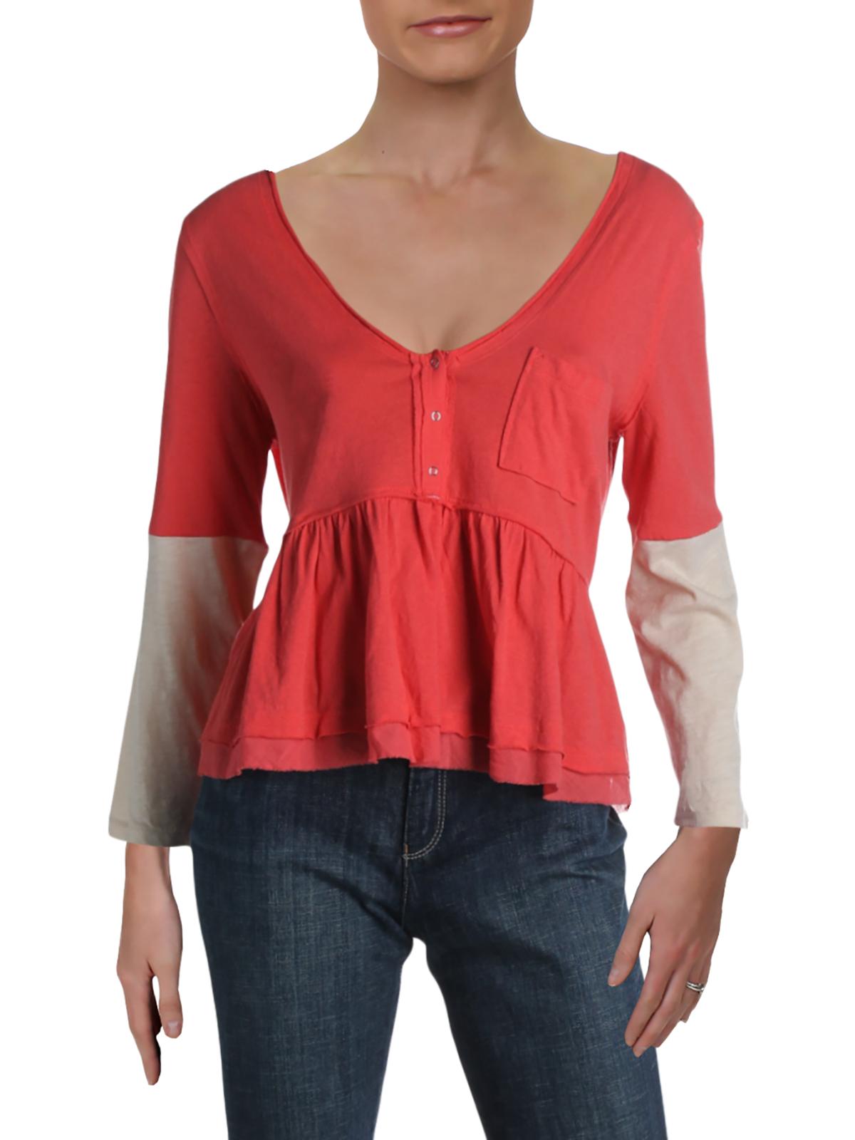 We The Free Womens Heart of Mine Cotton Peplum Pullover Premium Top Pink XS