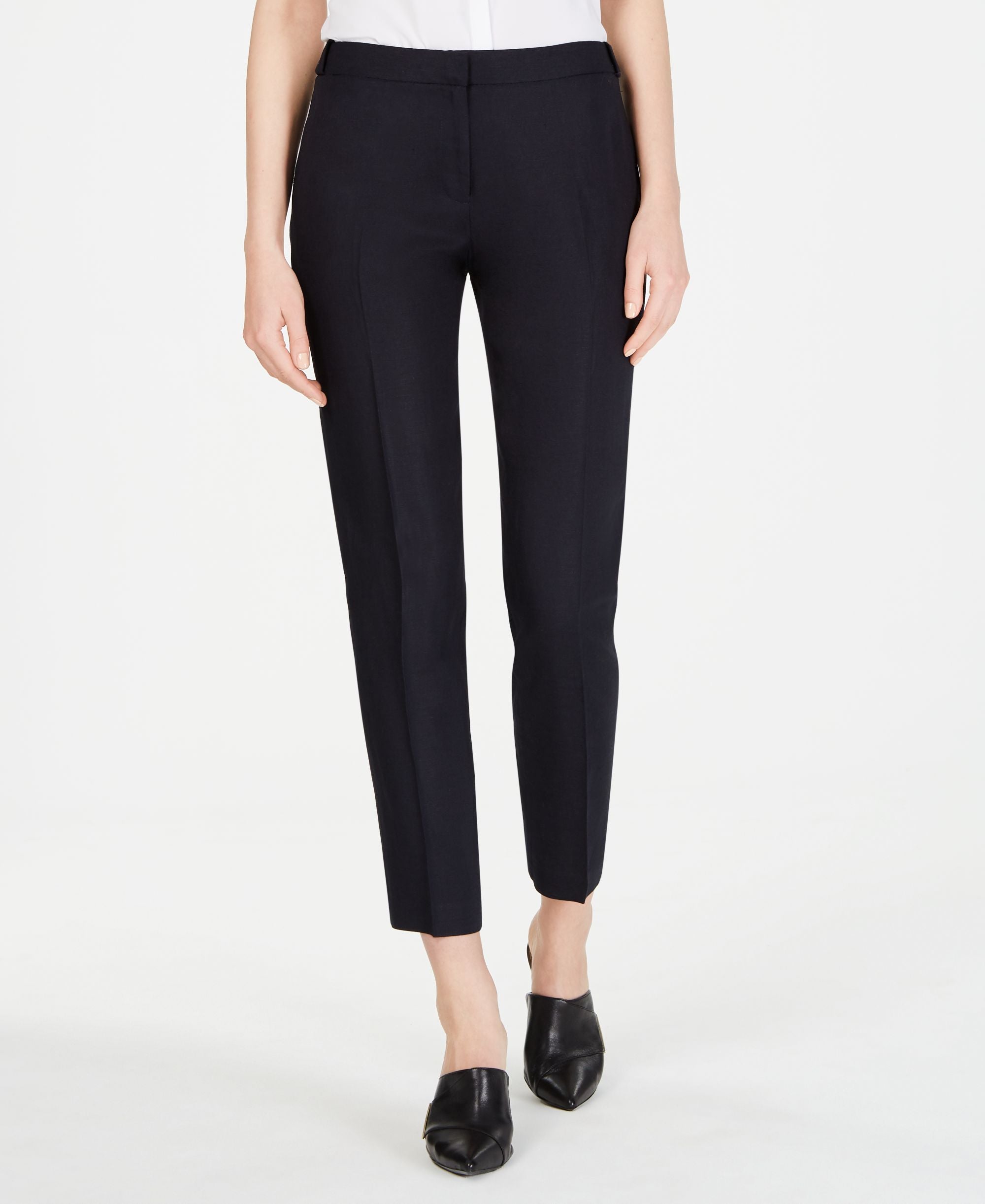 Calvin Klein Linen-Blend Button Waist Signature Pants