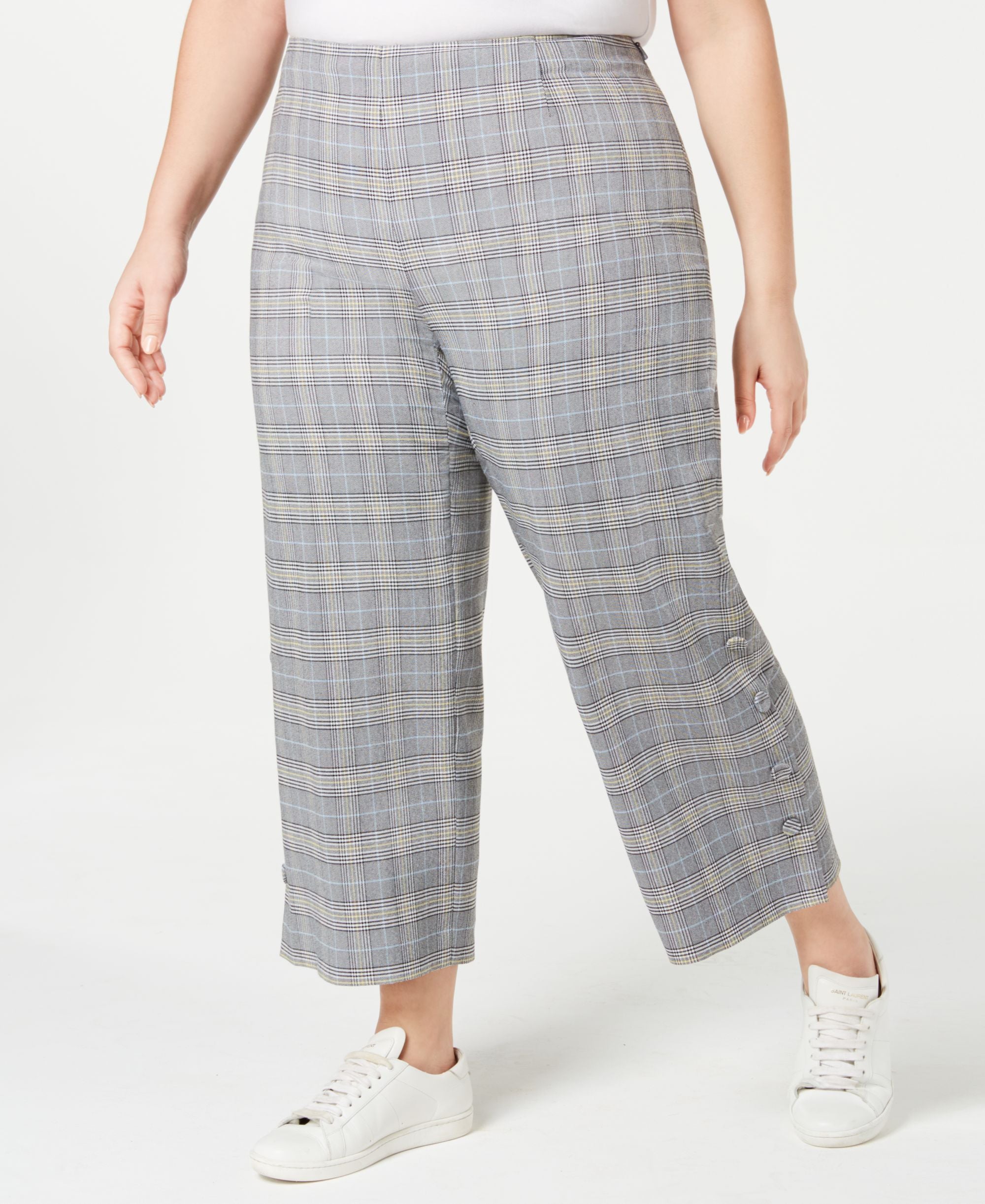 Modern Plus Size Plaid Wide-Leg Signature Pants