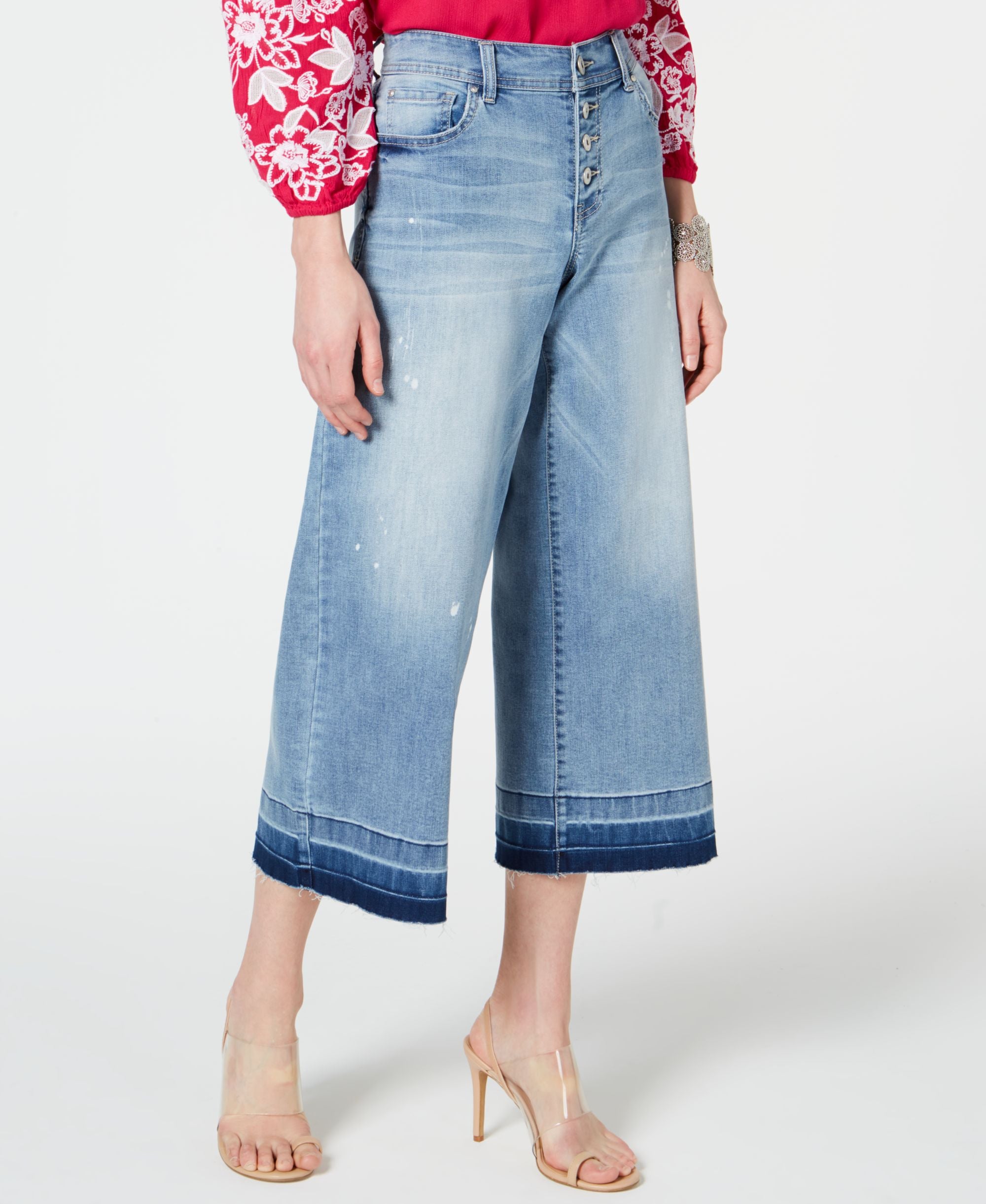 Petite Cropped Wide-Leg Released Hem Premium Jeans