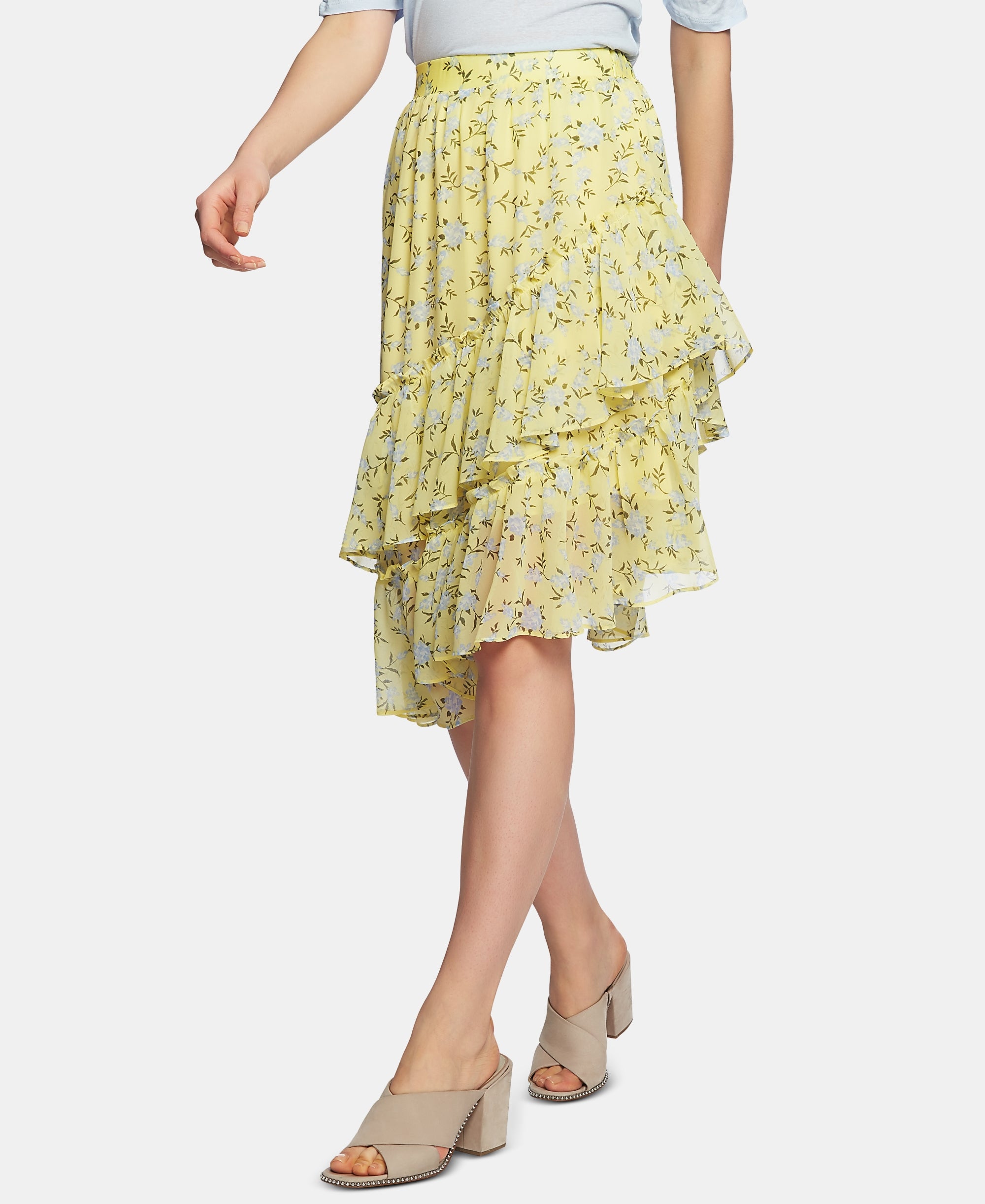 Blossom Printed Tiered Flounce Asymmetrical Modern Skirt