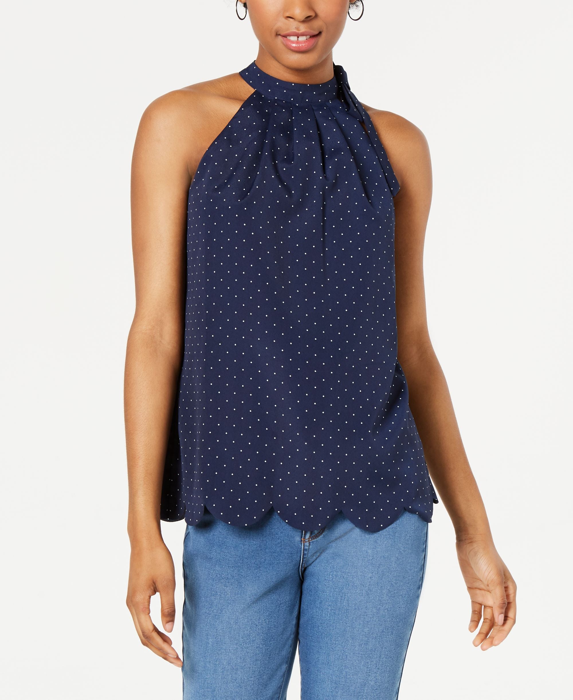 Printed Scalloped-Hem Halter Premium Top