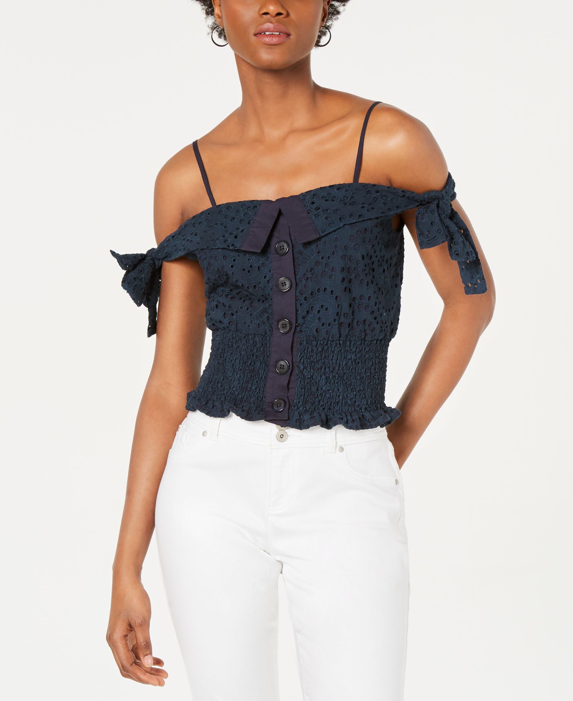 Cotton Eyelet Cold-Shoulder Premium Top