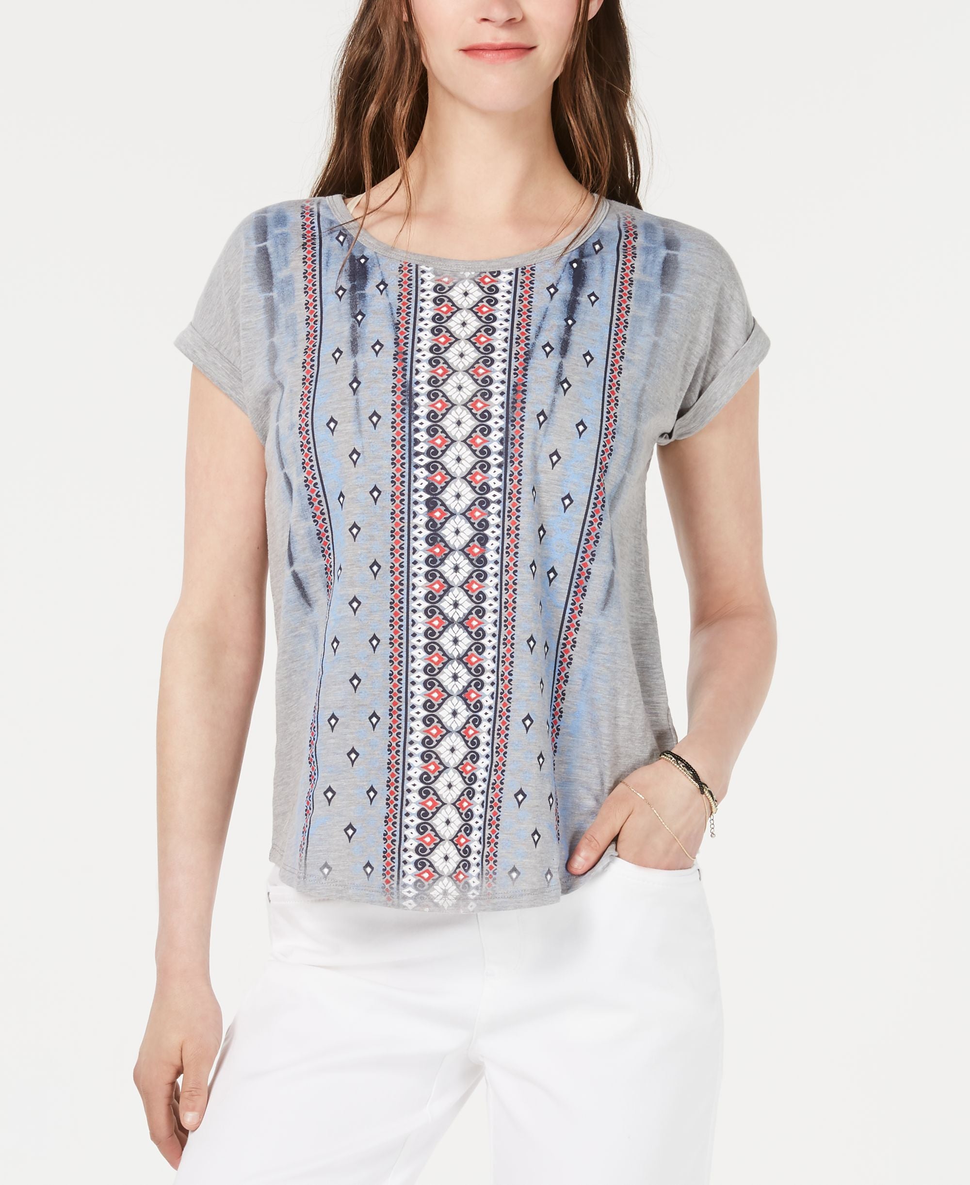 Style & Co Petite Printed Scoop Neck Premium Top