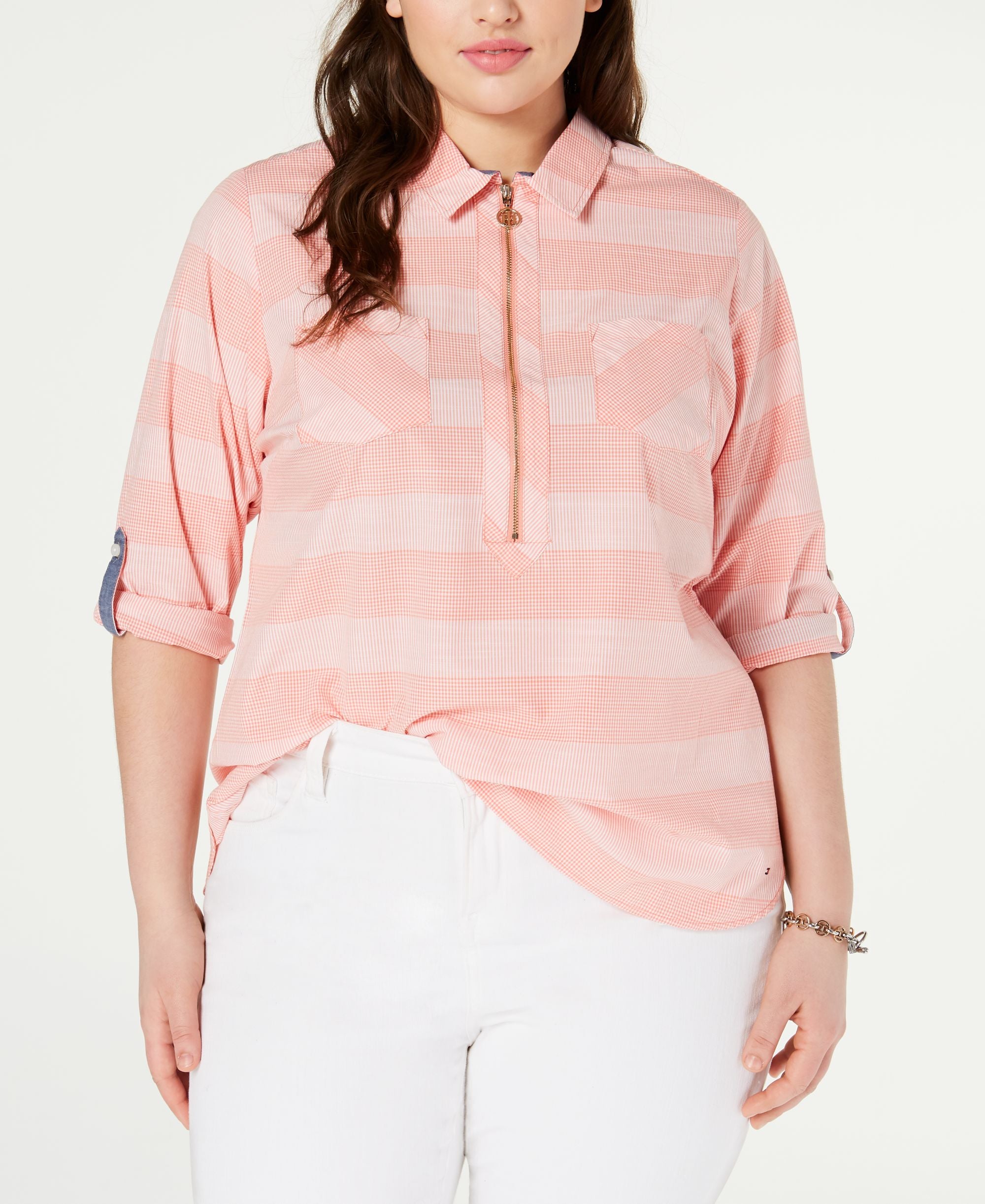 Tommy Hilfiger Plus Size Cotton Striped Utility Modern Shirt