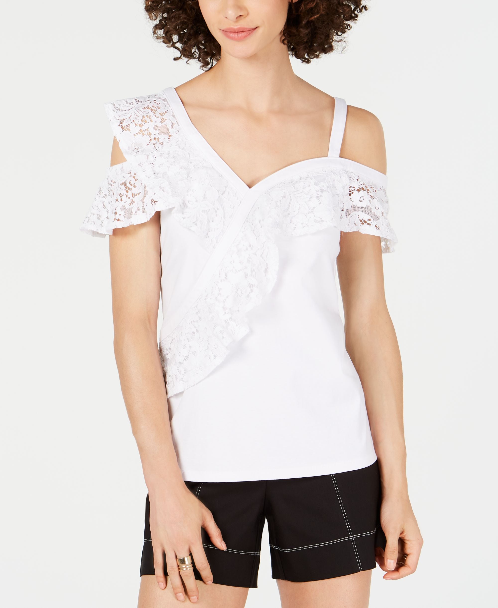 Lace Ruffle Cold Shoulder Premium Top