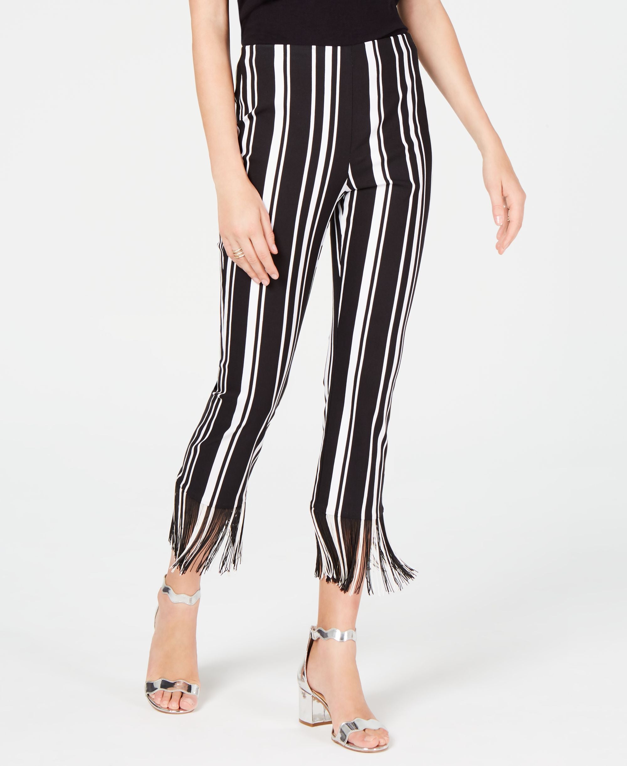 INC Fringe-Trim Cropped Skinny-Fit Signature Pants
