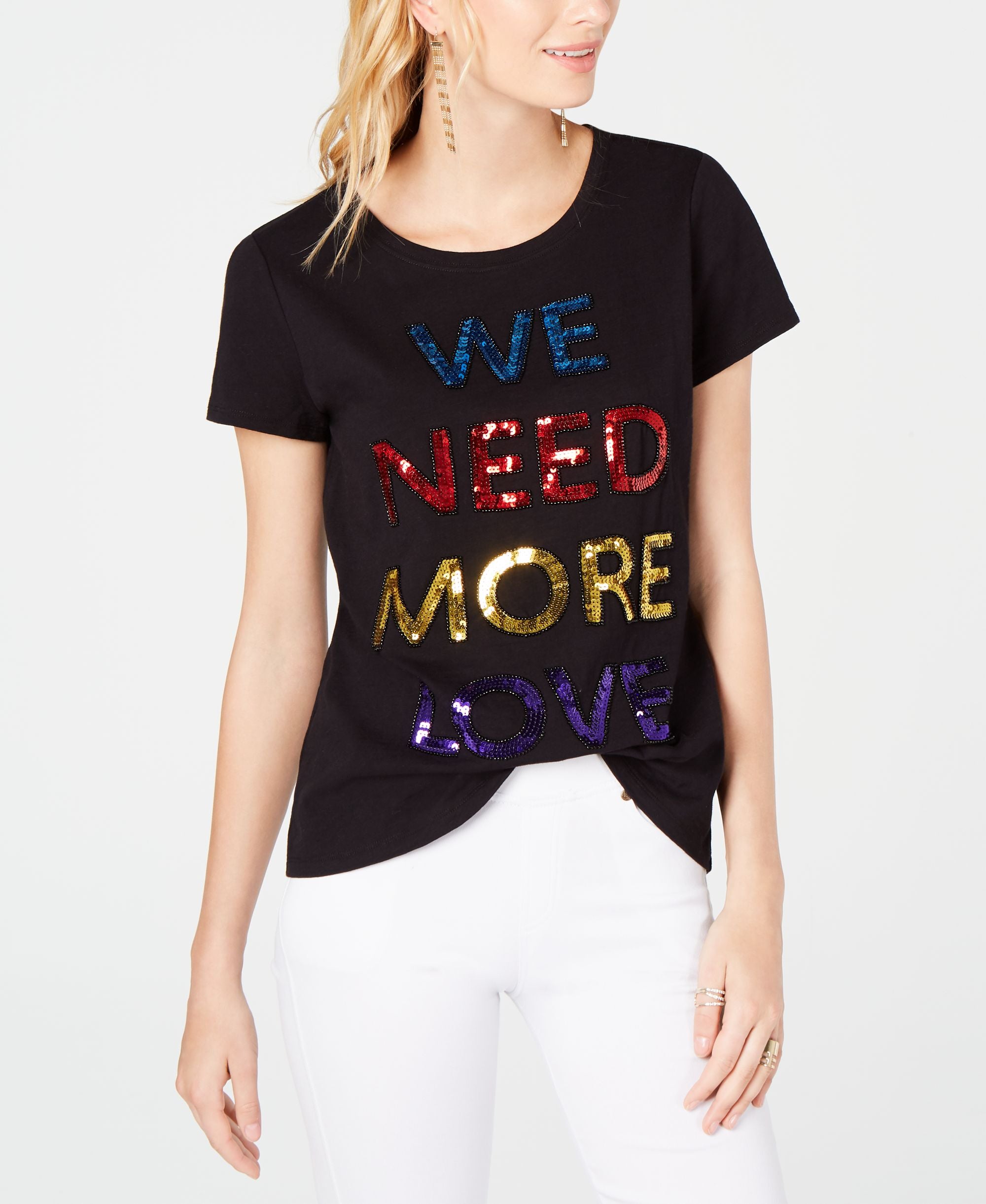 Pride Rainbow We Need More Love Embellished T-Modern Shirt