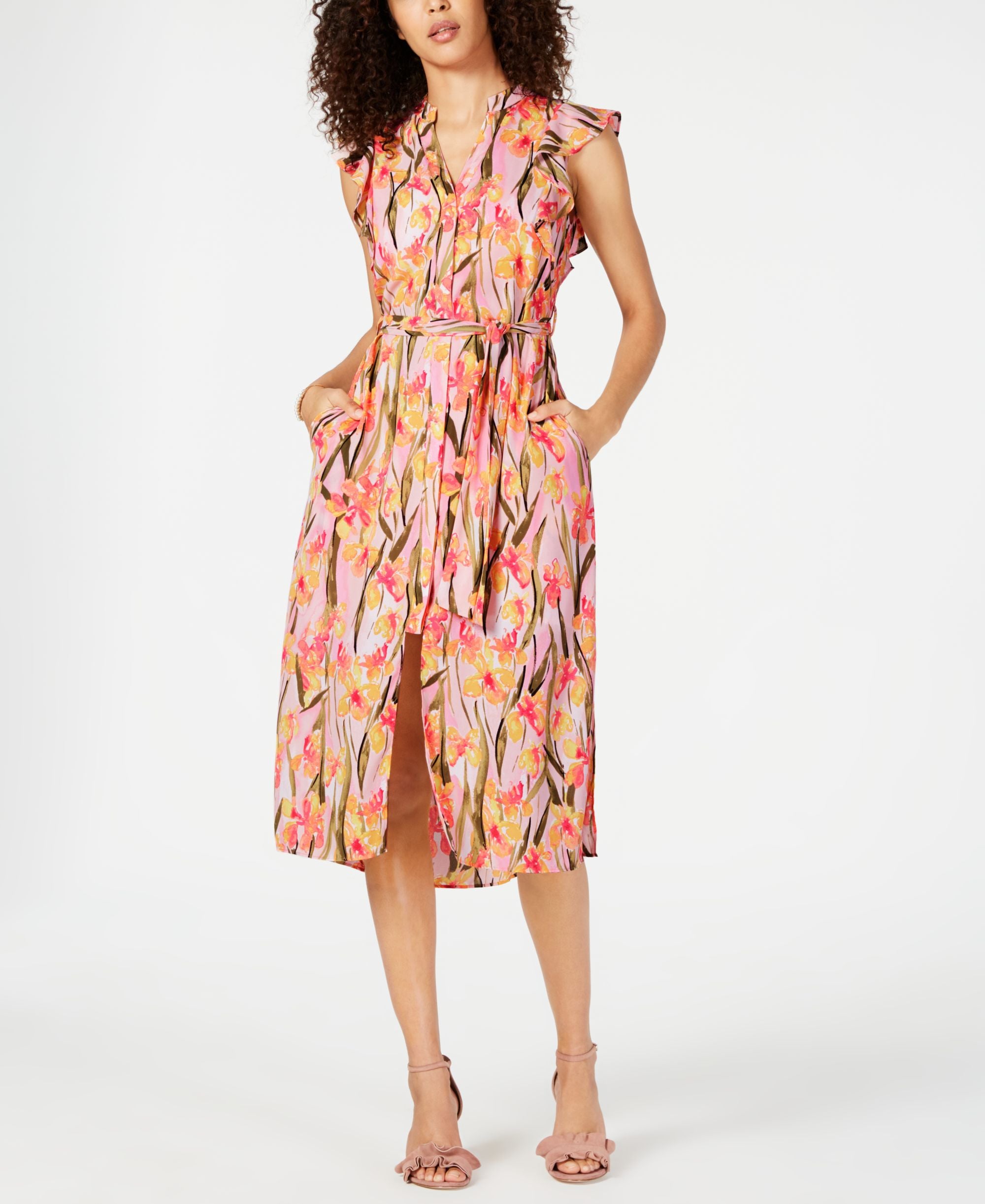 Maison Jules Flutter-Sleeve Belted Dress