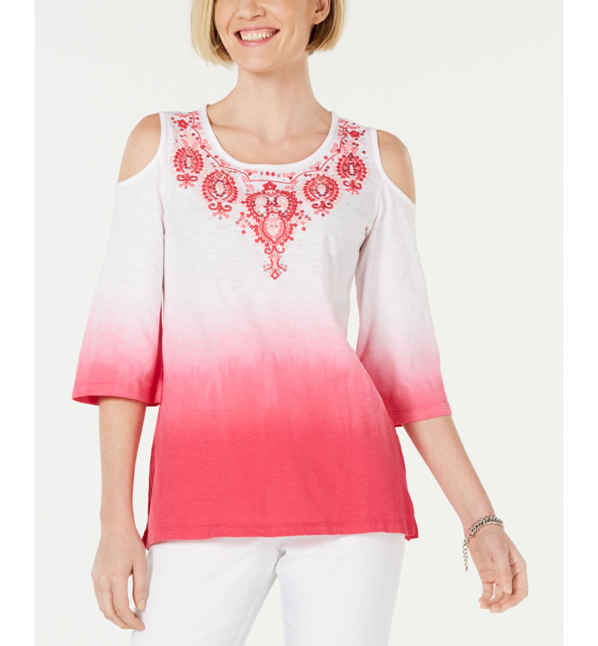 JM Collection Cotton Ombre Cold Shoulder Premium Top