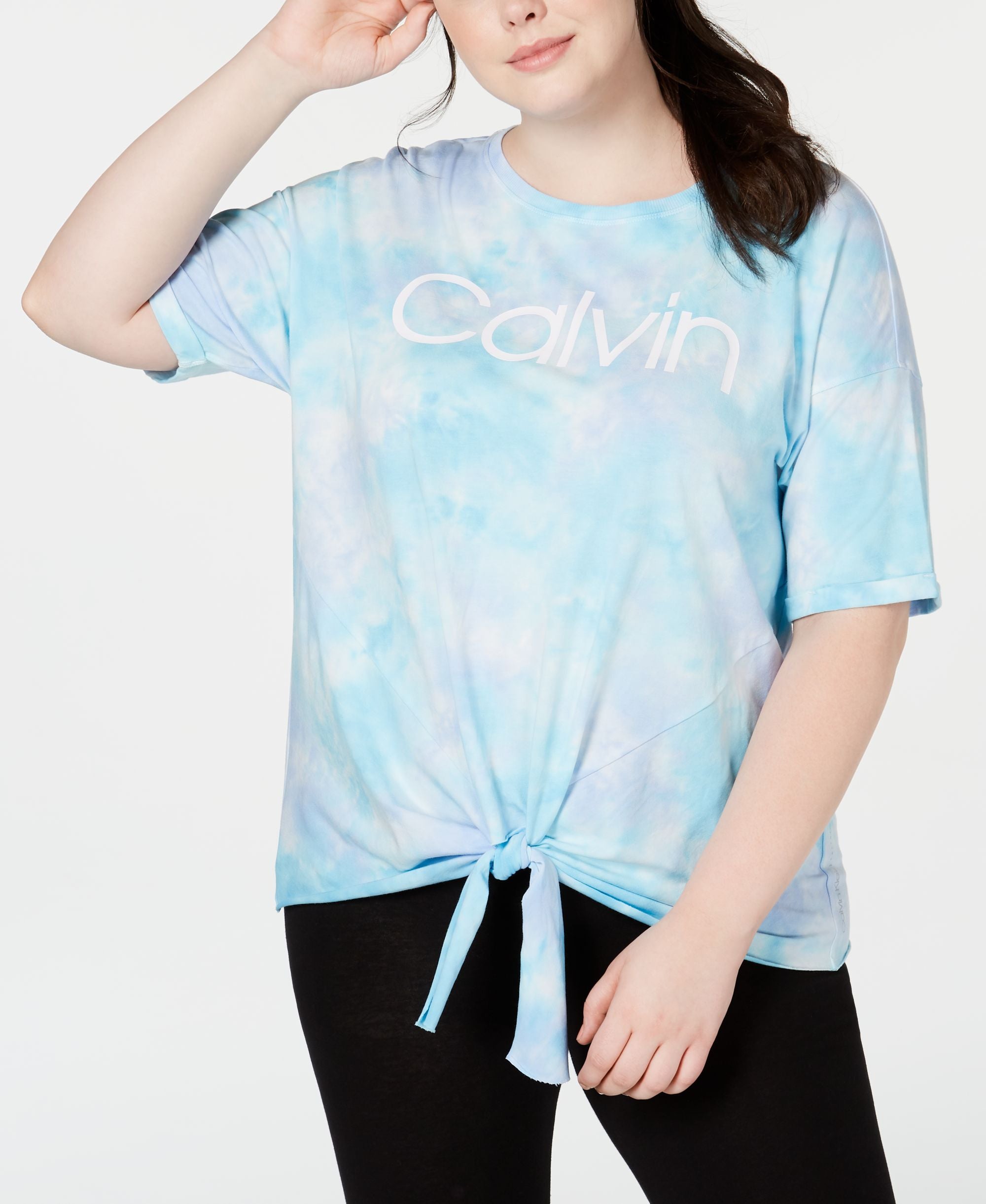 Calvin Klein Performance Plus Size Tie Dyed Logo Tie Front T-Modern Shirt