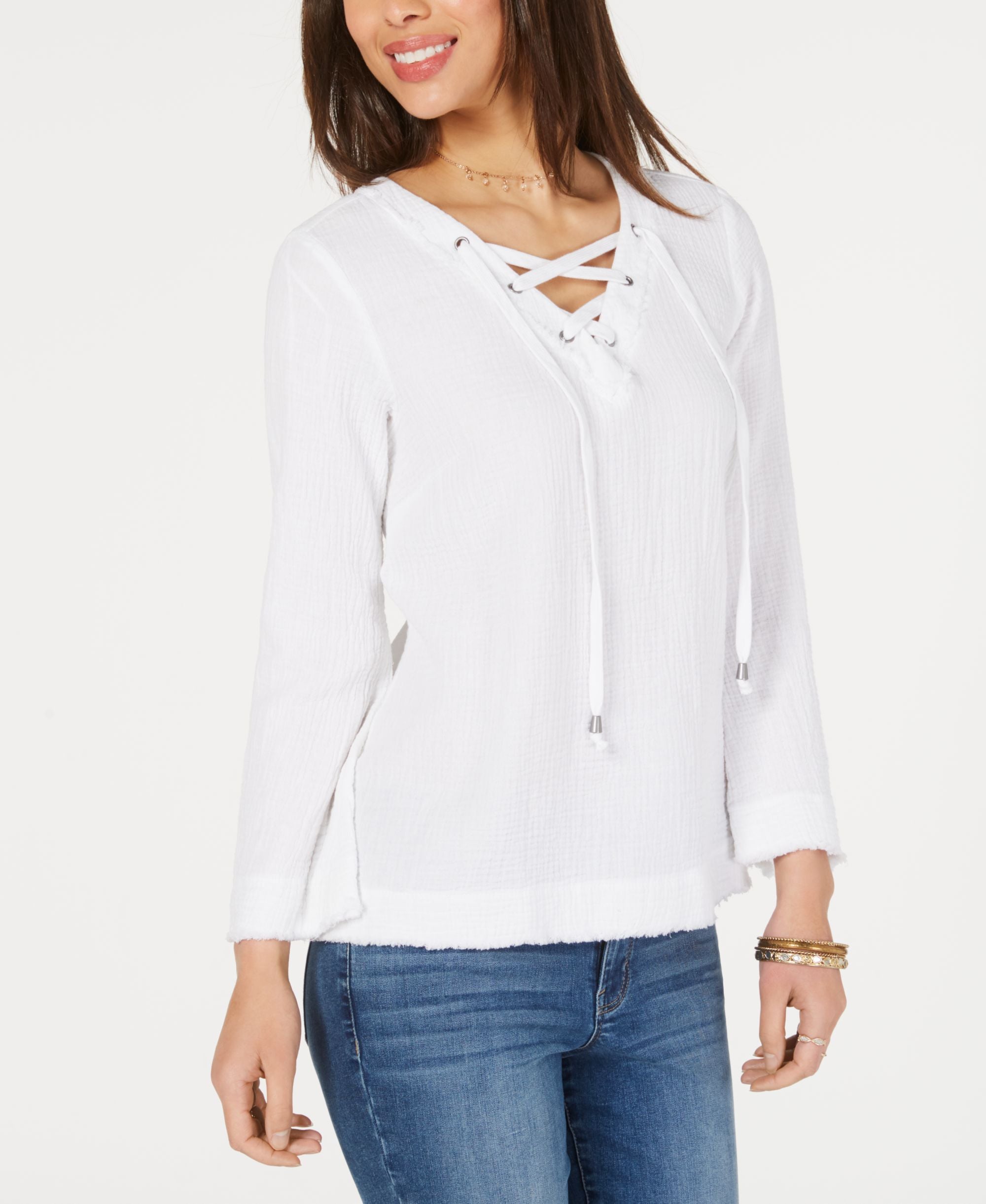 Cotton Lace-Up Textured Premium Top