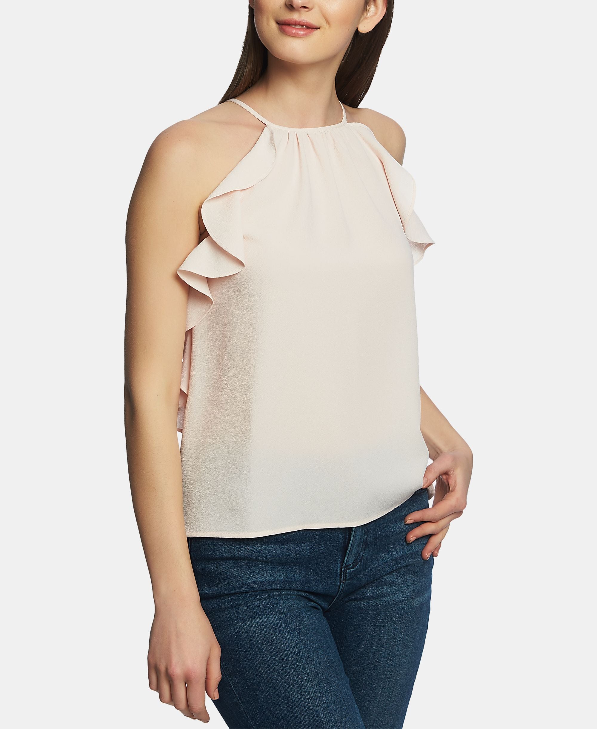 1.State Ruffle Trim Halter Premium Top