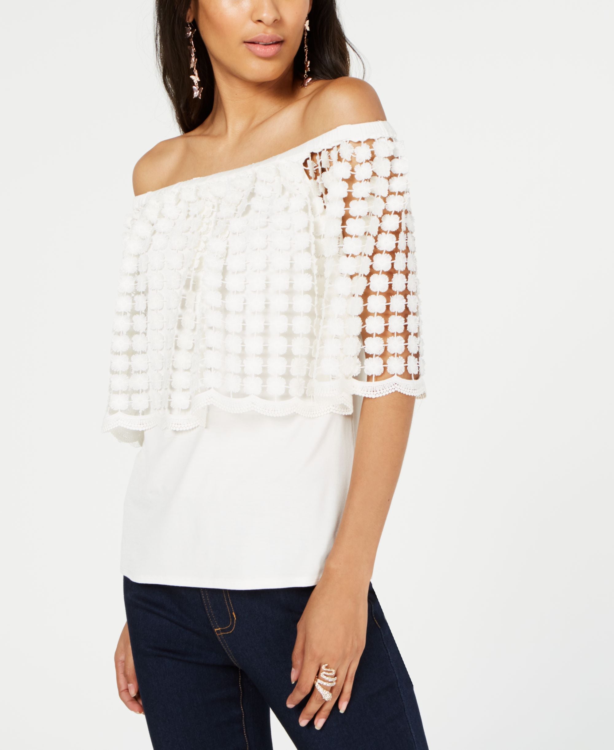 Thalia Sodi Off The Shoulder Flounce Premium Top