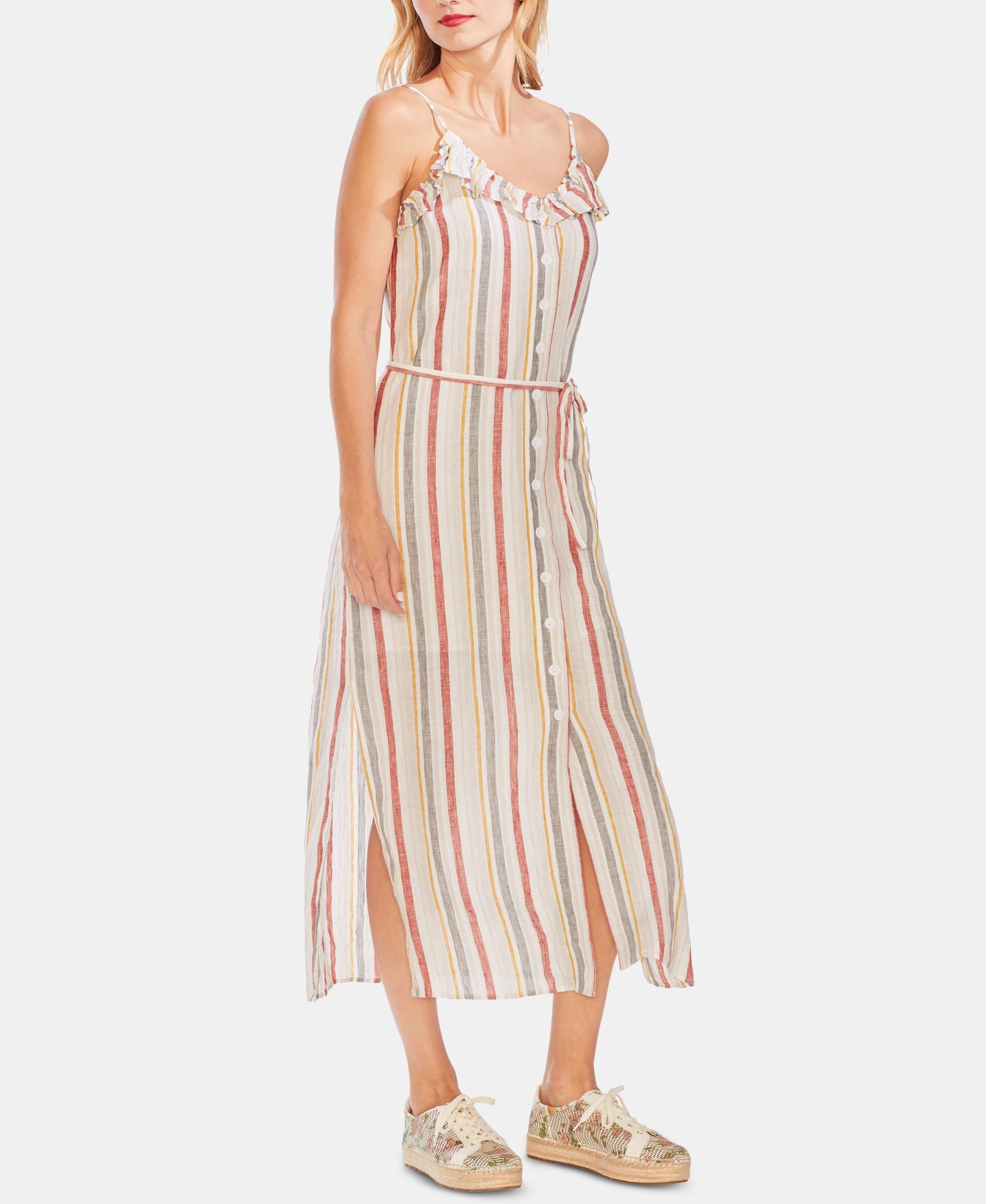 Vince Camuto Ruffle Yoke Linen-Blend Maxi Dress