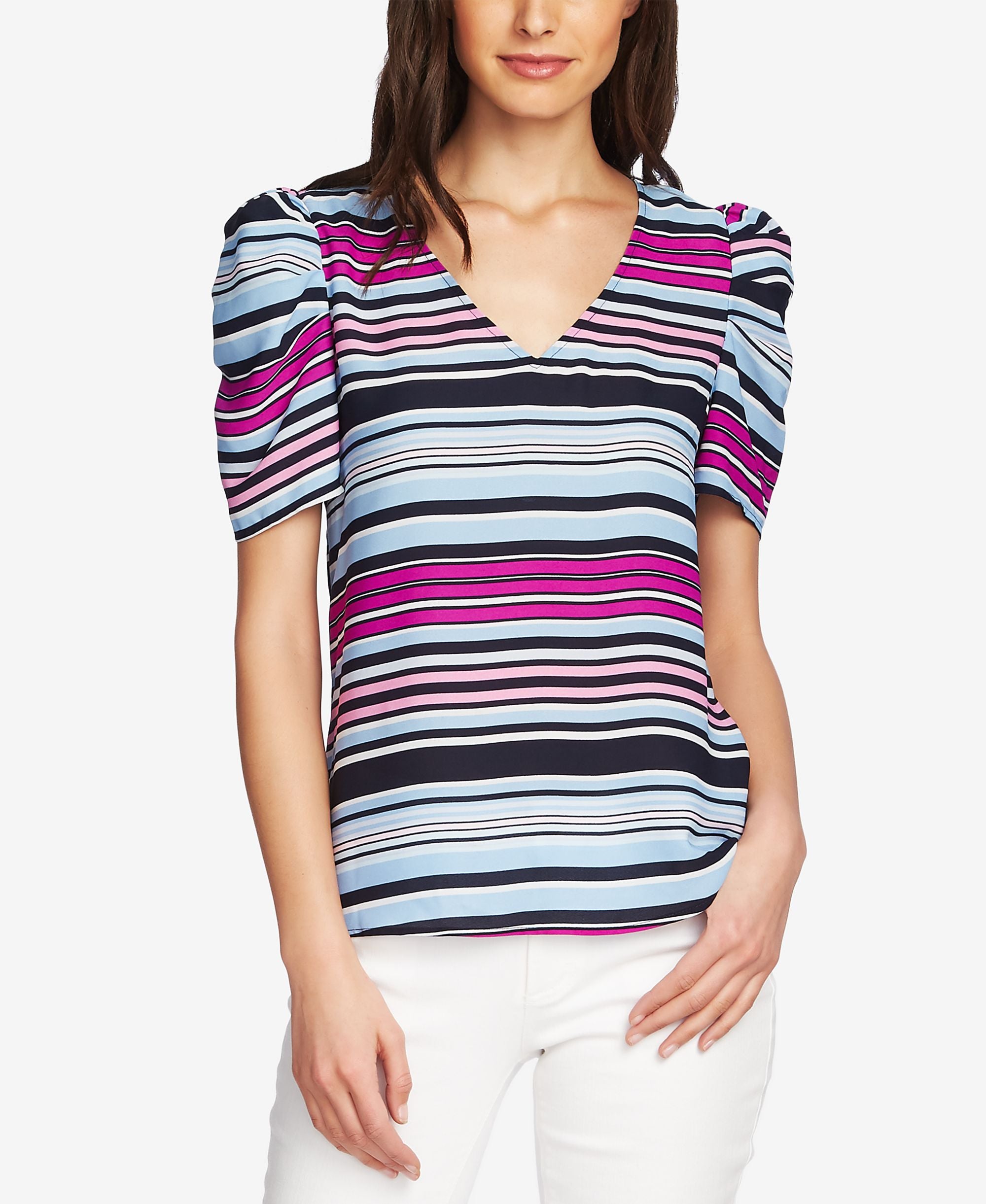 Vince Camuto Striped Puff-Sleeve Premium Top