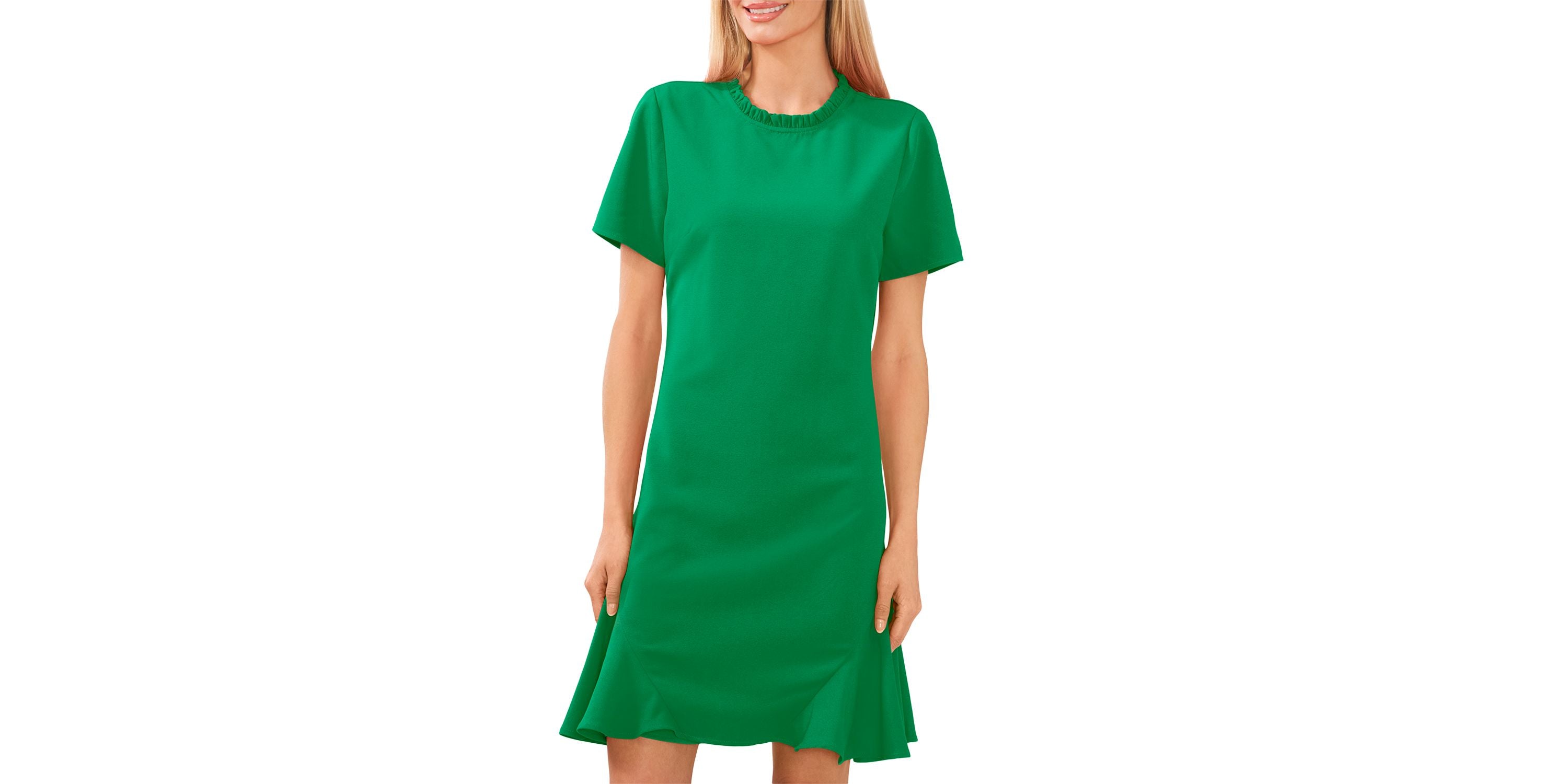 Women's Short-Sleeve A-Line Ruffled Neck Dress