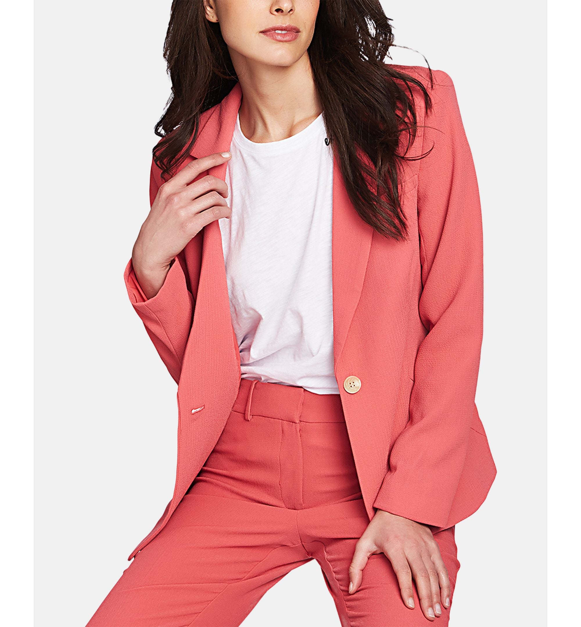 Textured-Crepe One-Button Blazer