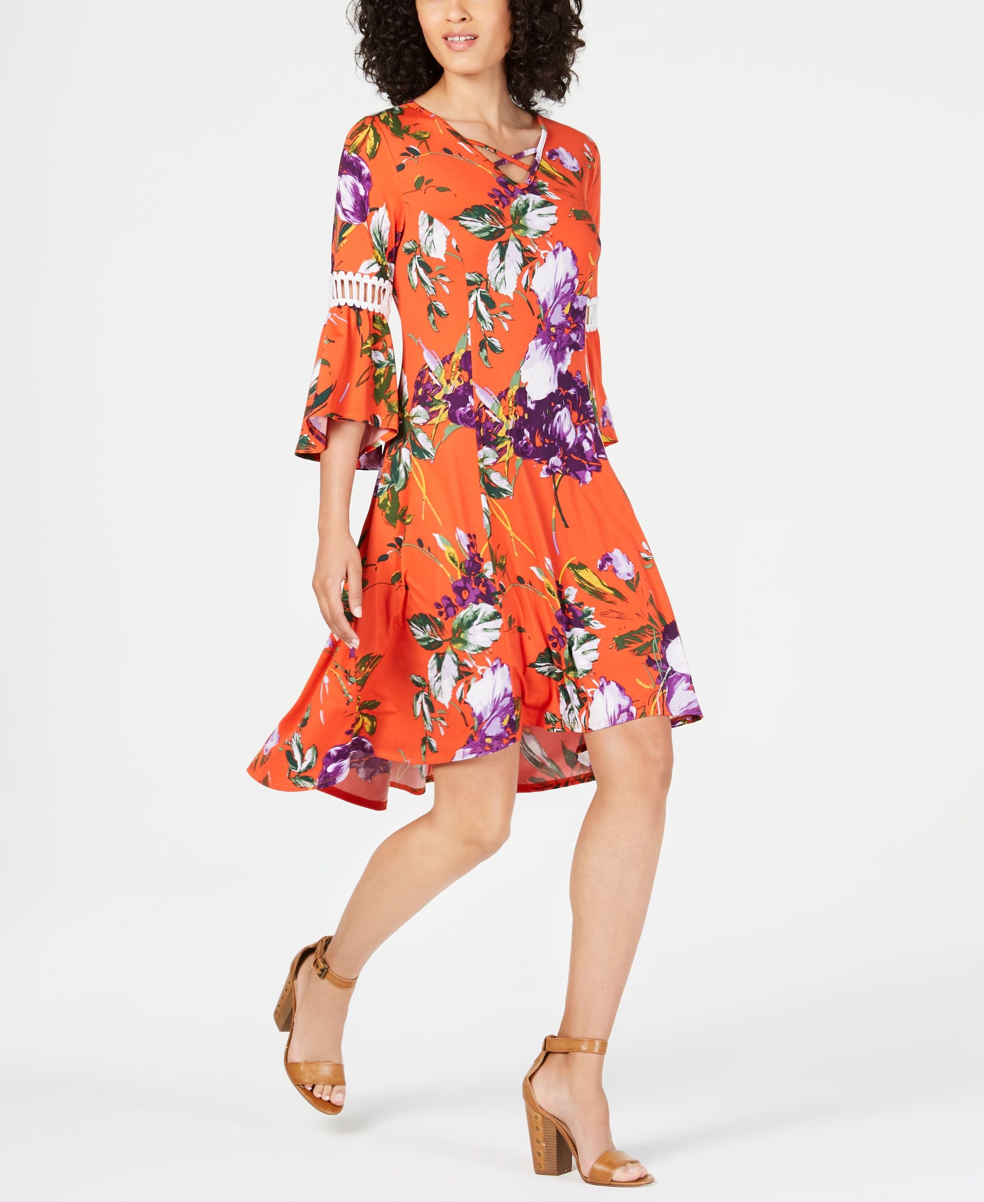 NY Collection Petite Printed Crochet Trim Dress