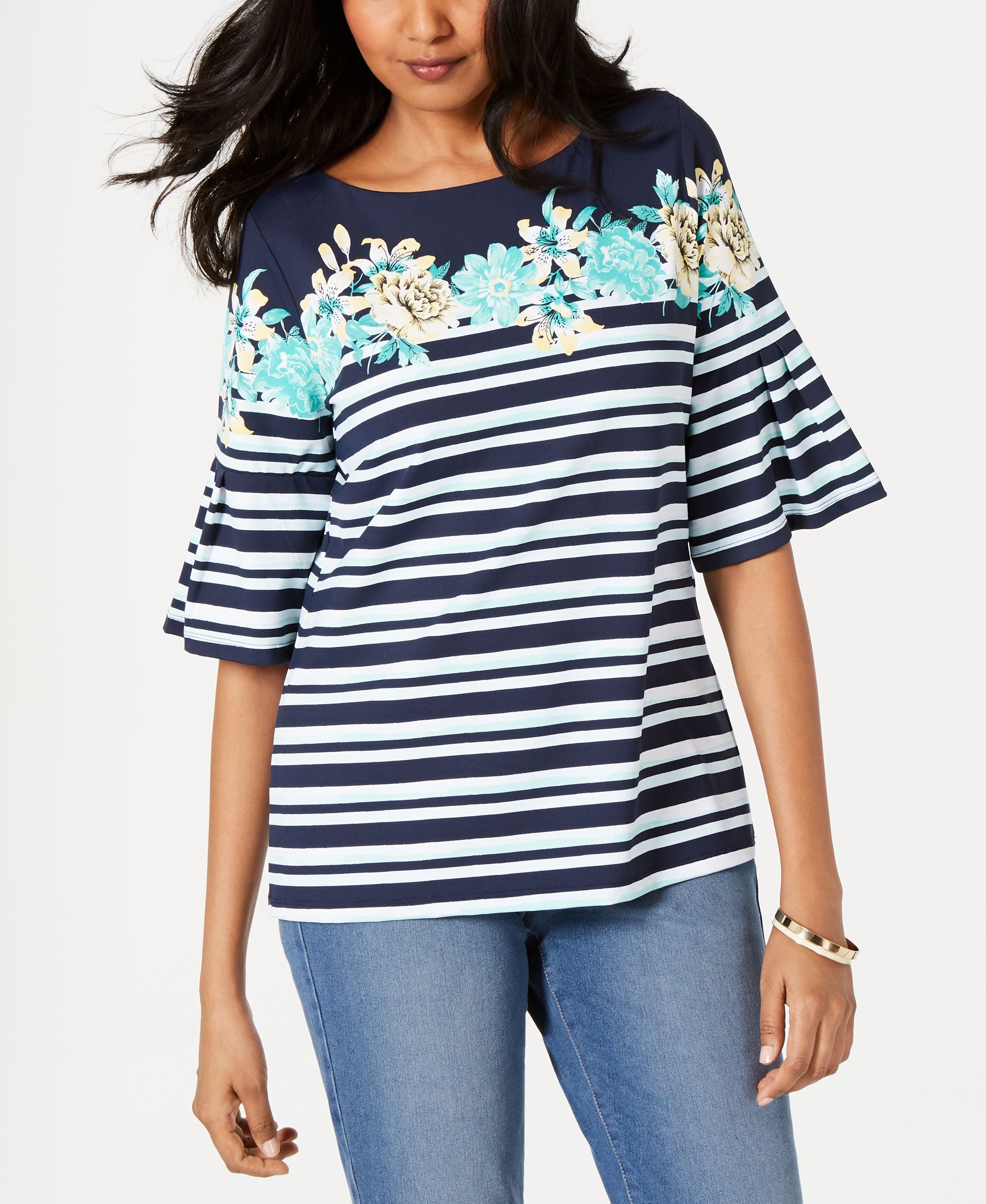 Petite Printed Ruffle-Sleeve Premium Top