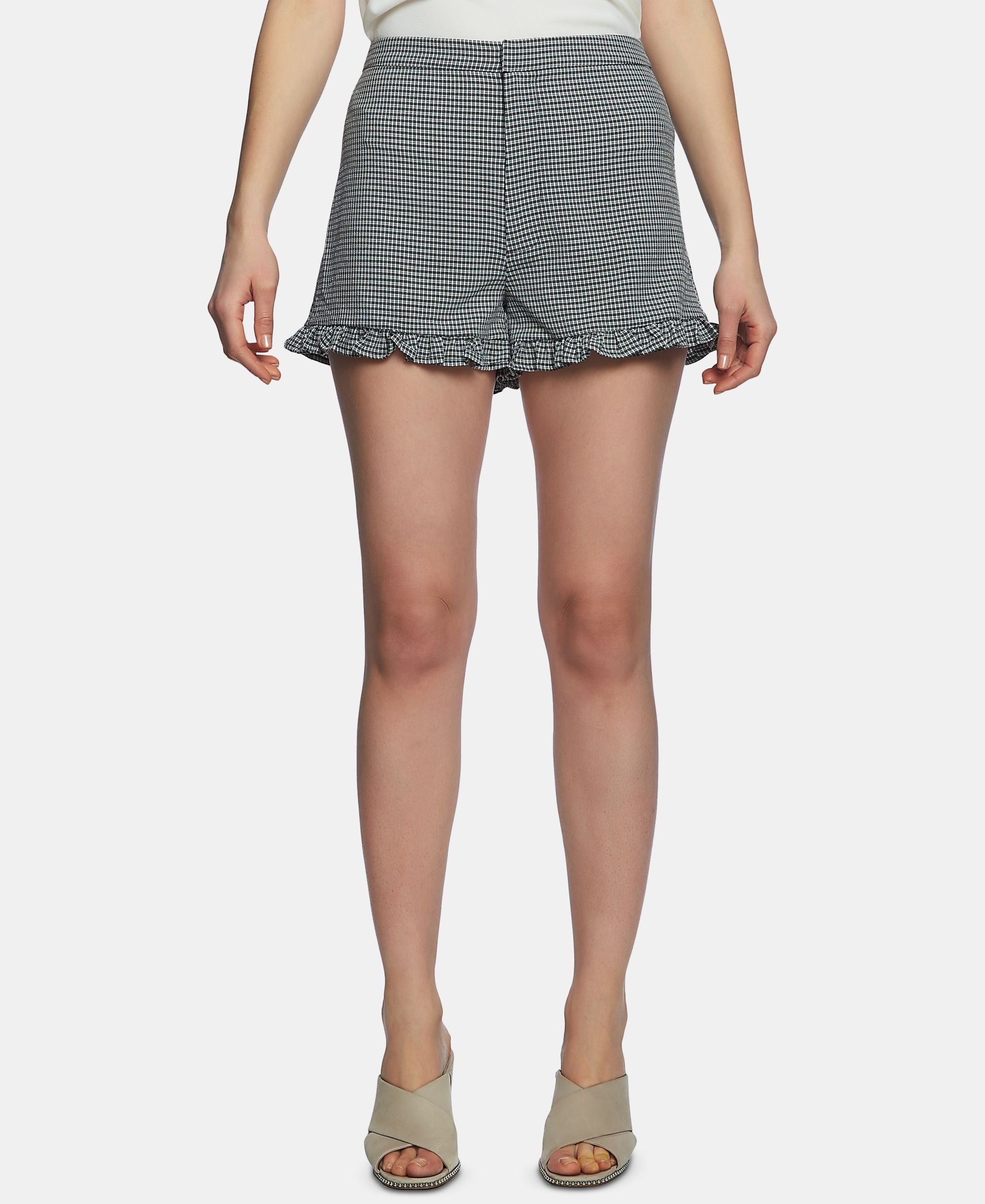 1.State Gingham Print Ruffled Premium Shorts