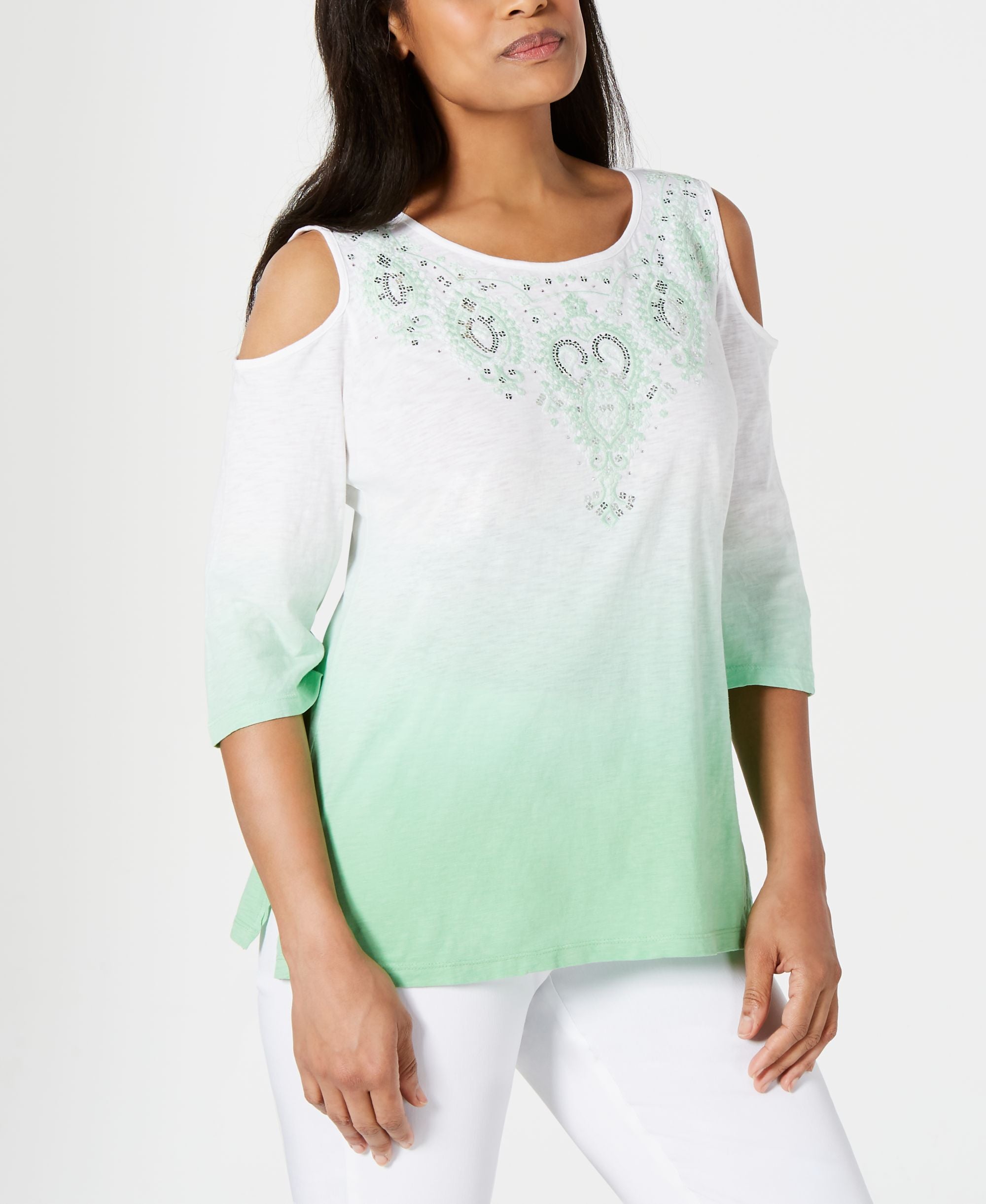 Cotton Ombr&eacute; Cold-Shoulder Premium Top